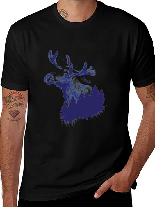 Mens Black Moose and Forest Graphic Tee
