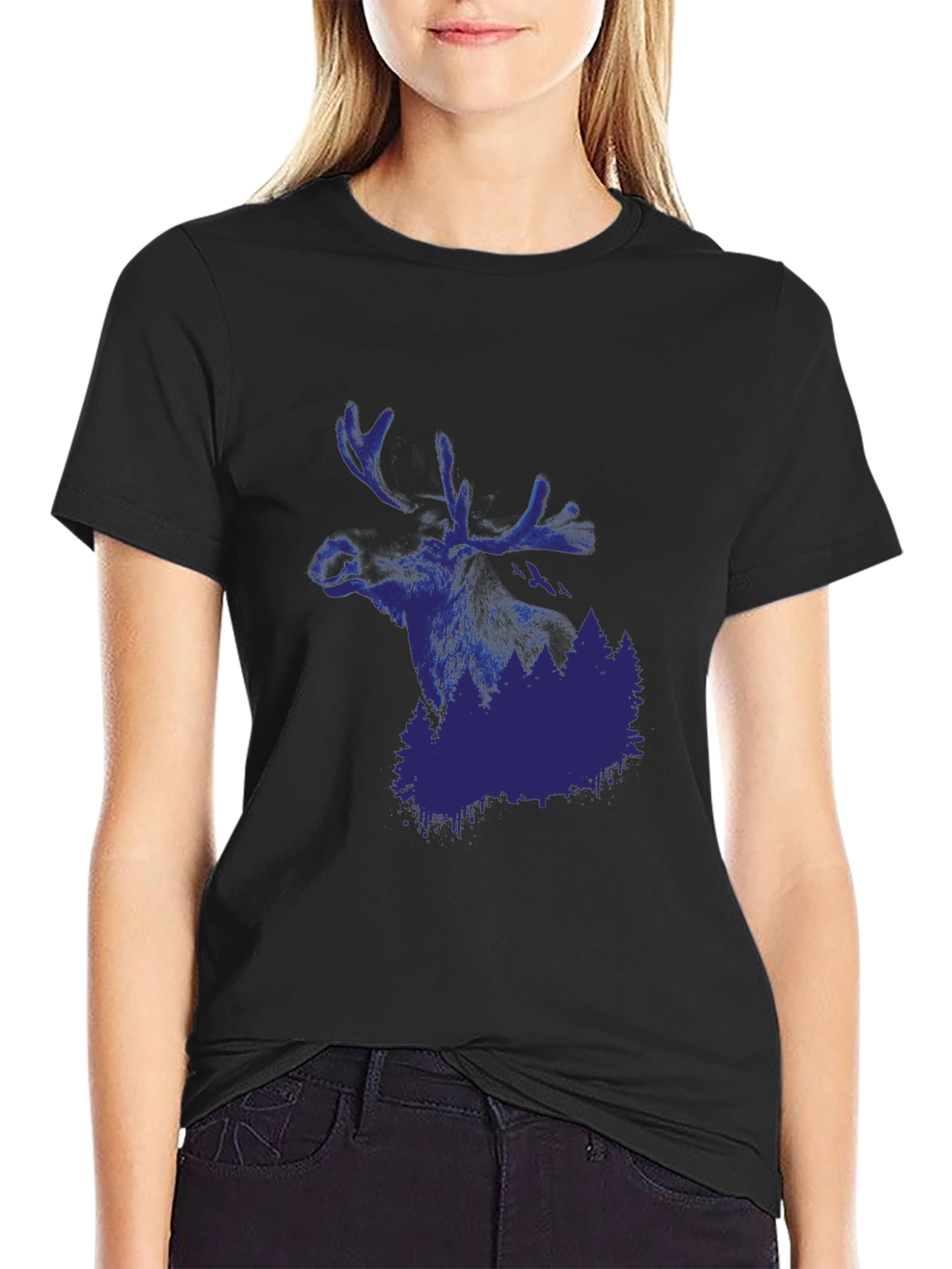Mens Black Moose and Forest Graphic Tee