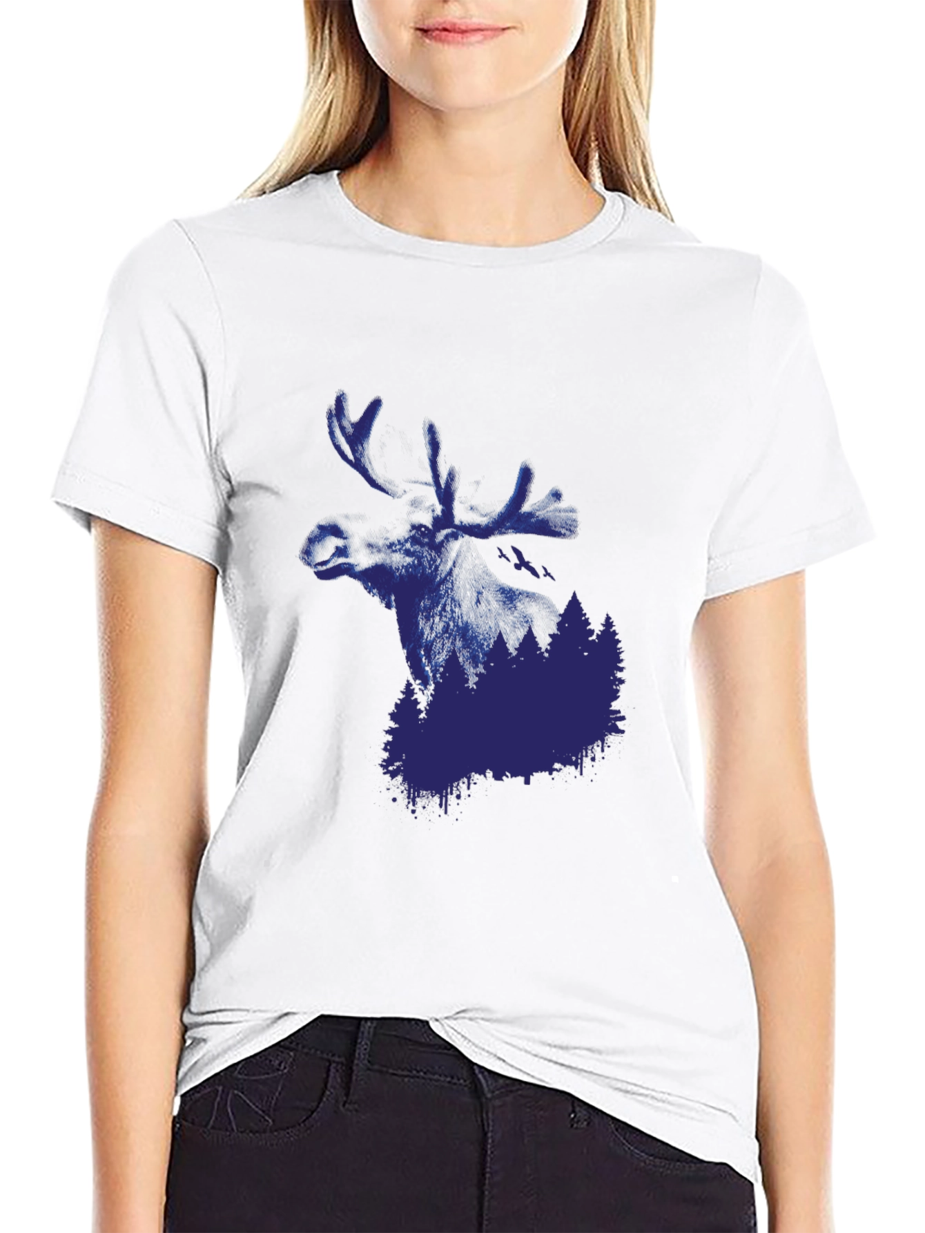 Mens Black Moose and Forest Graphic Tee