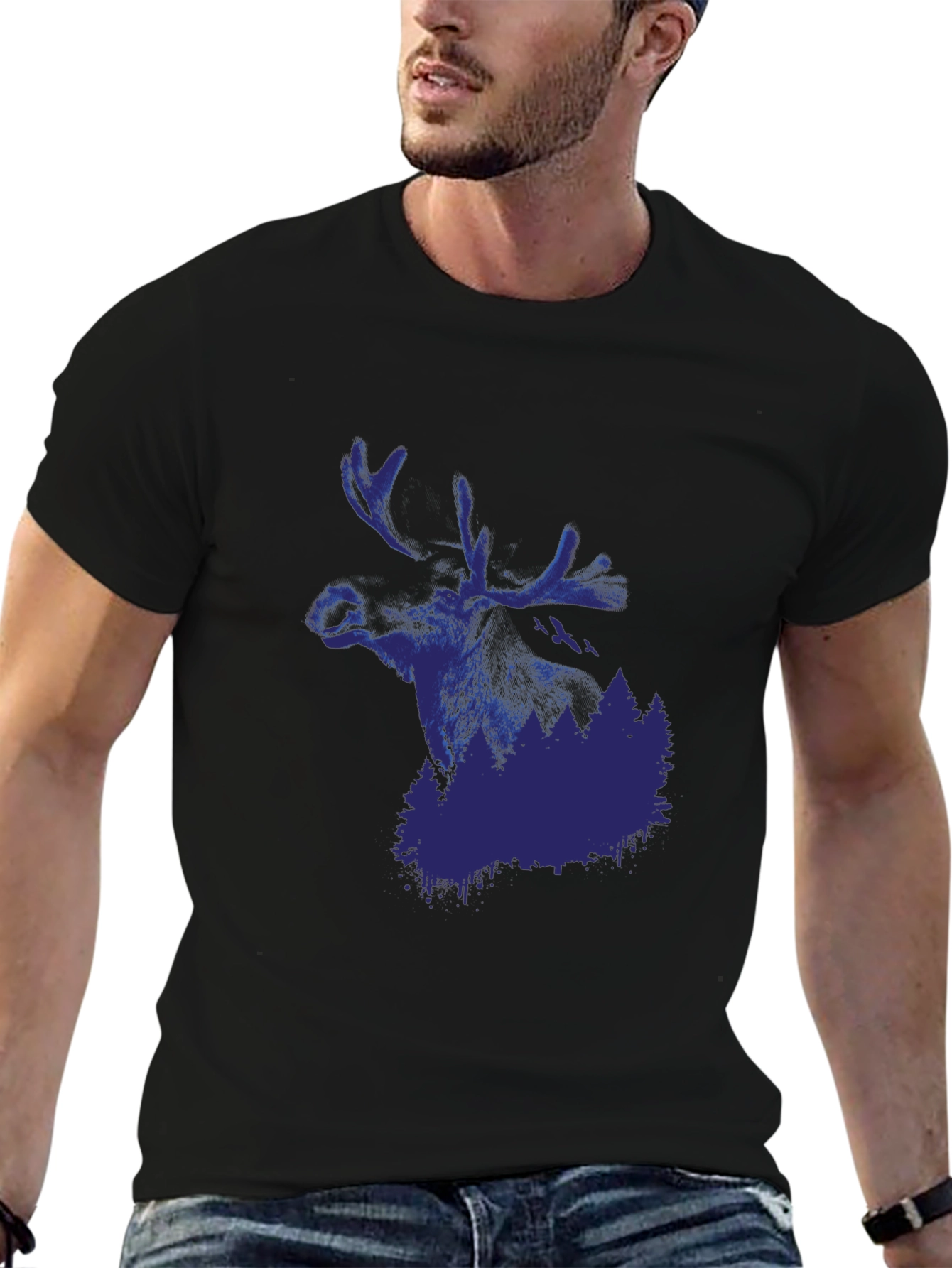 Mens Black Moose and Forest Graphic Tee