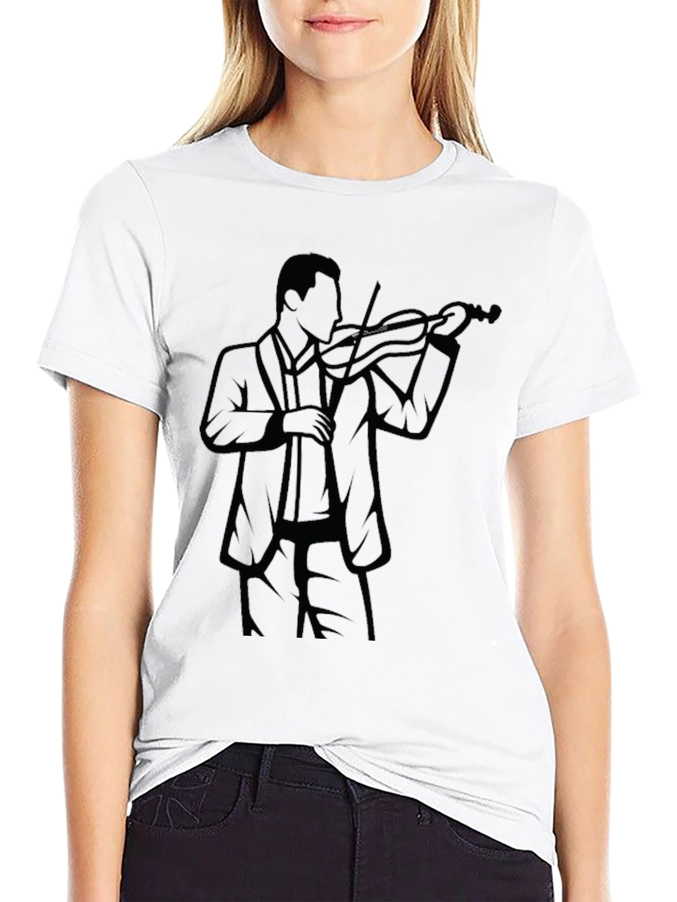 Violinist Silhouette Black T-Shirt