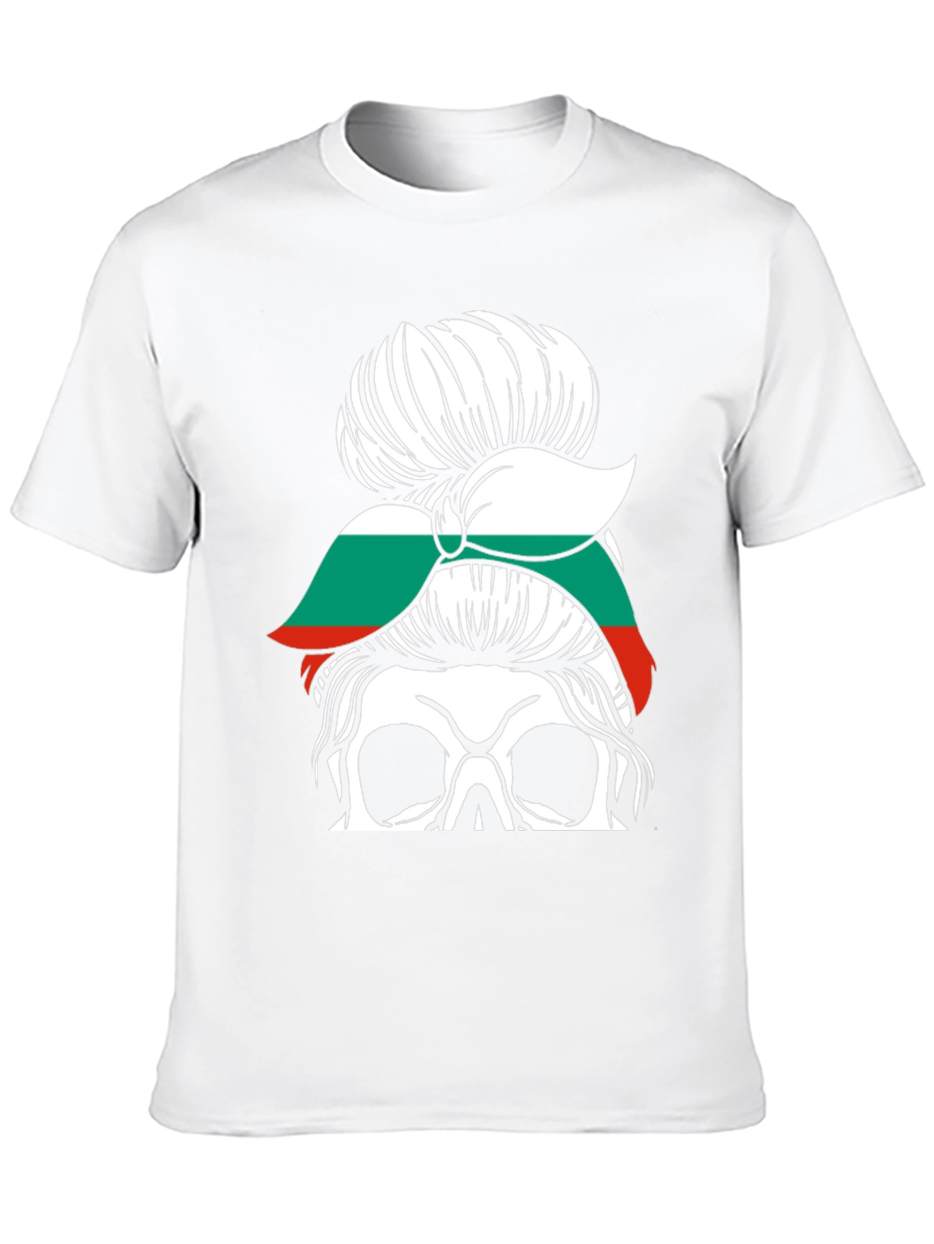 Bulgaria Flag Messy Bun Skull T-Shirt