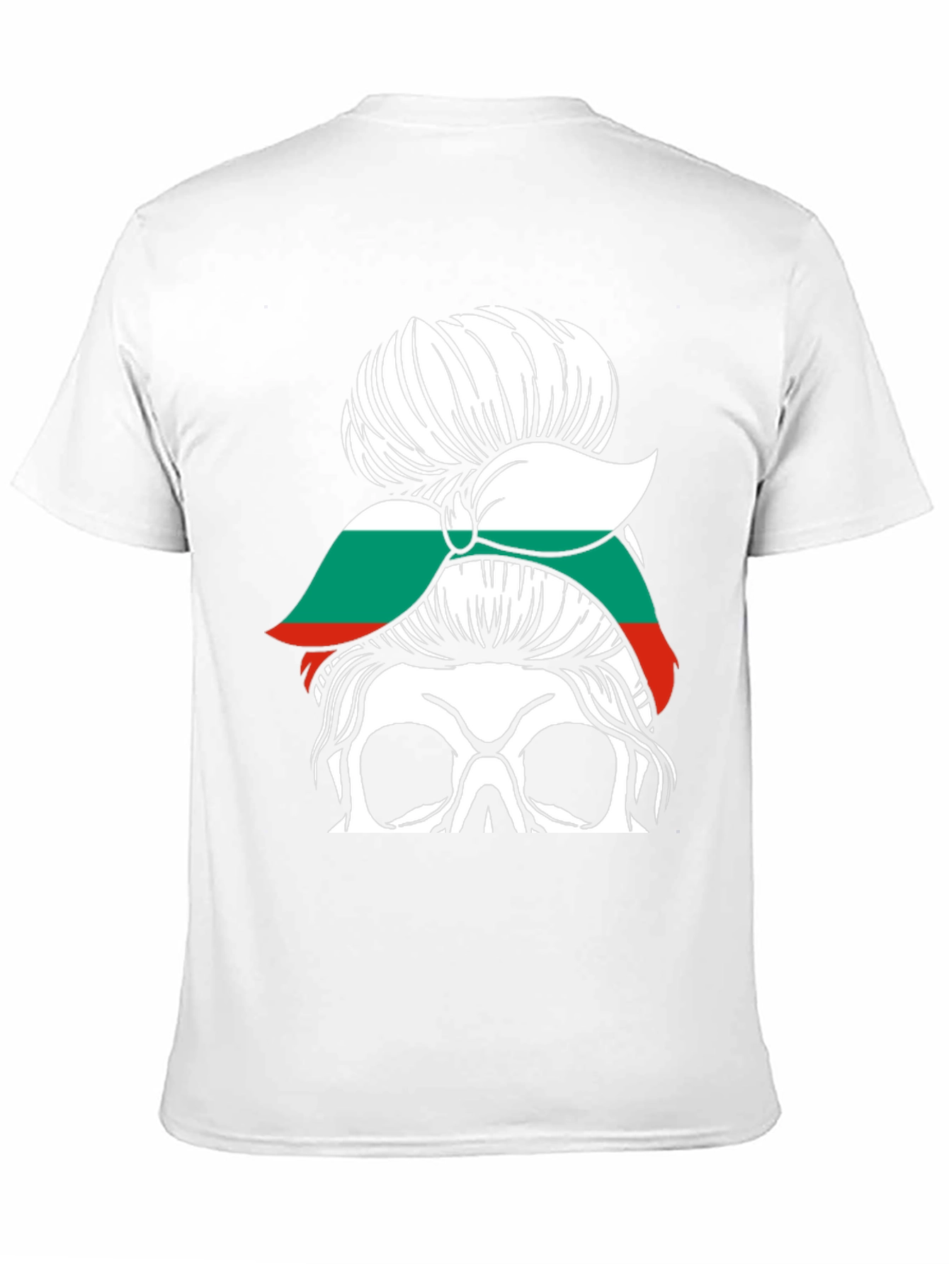 Bulgaria Flag Messy Bun Skull T-Shirt