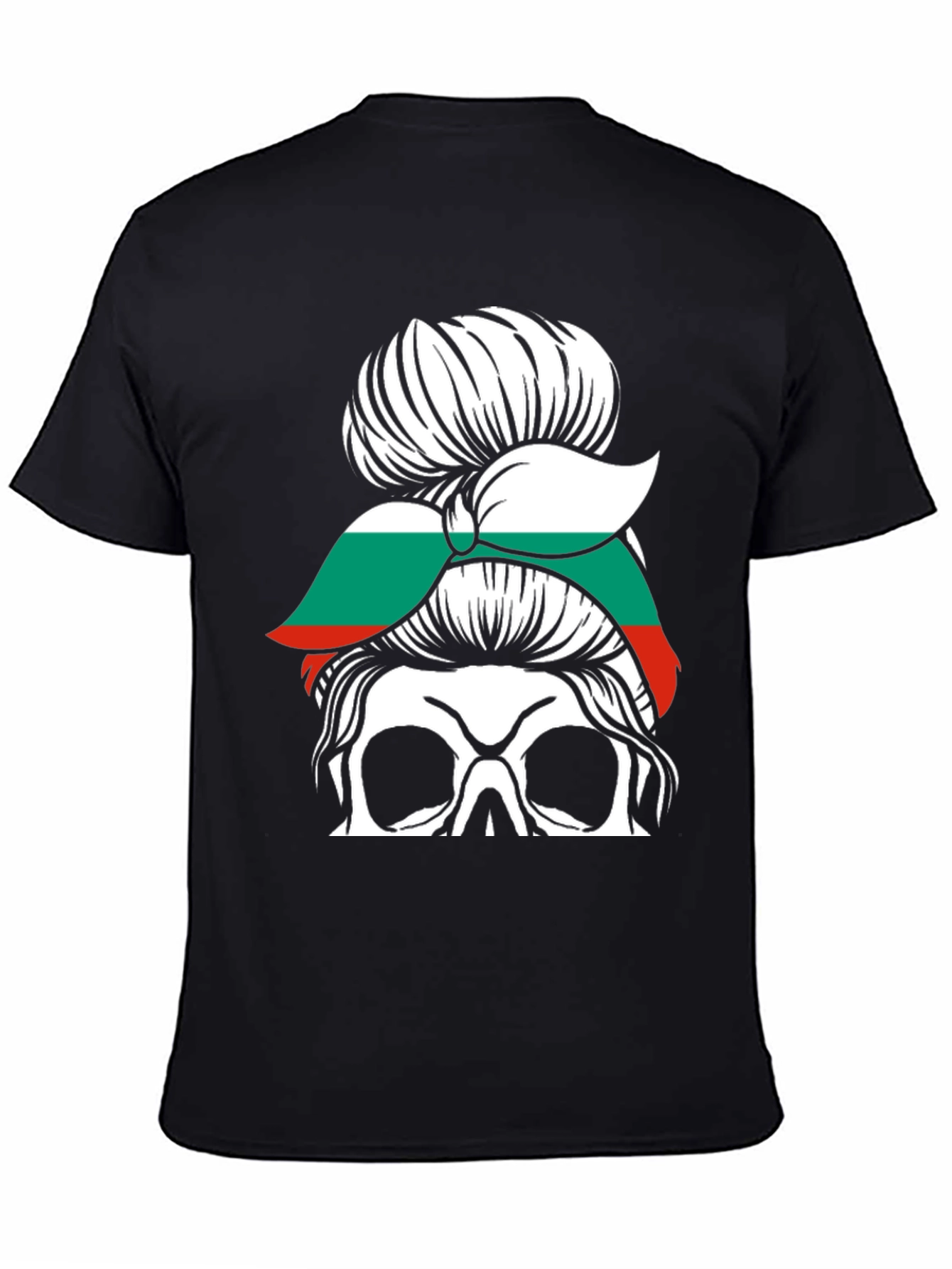 Bulgaria Flag Messy Bun Skull T-Shirt