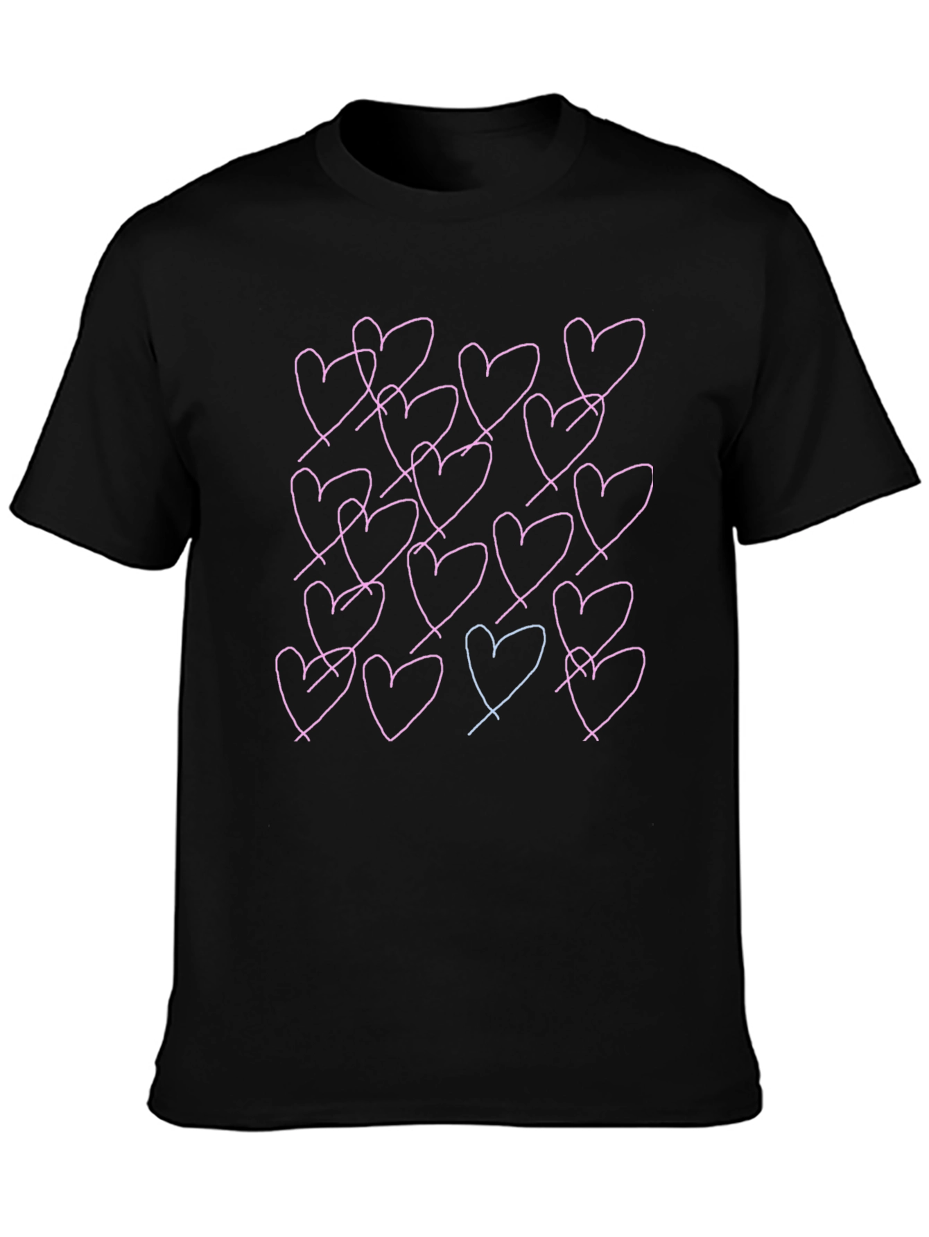 Heart Print Black T-Shirt - Casual Wear