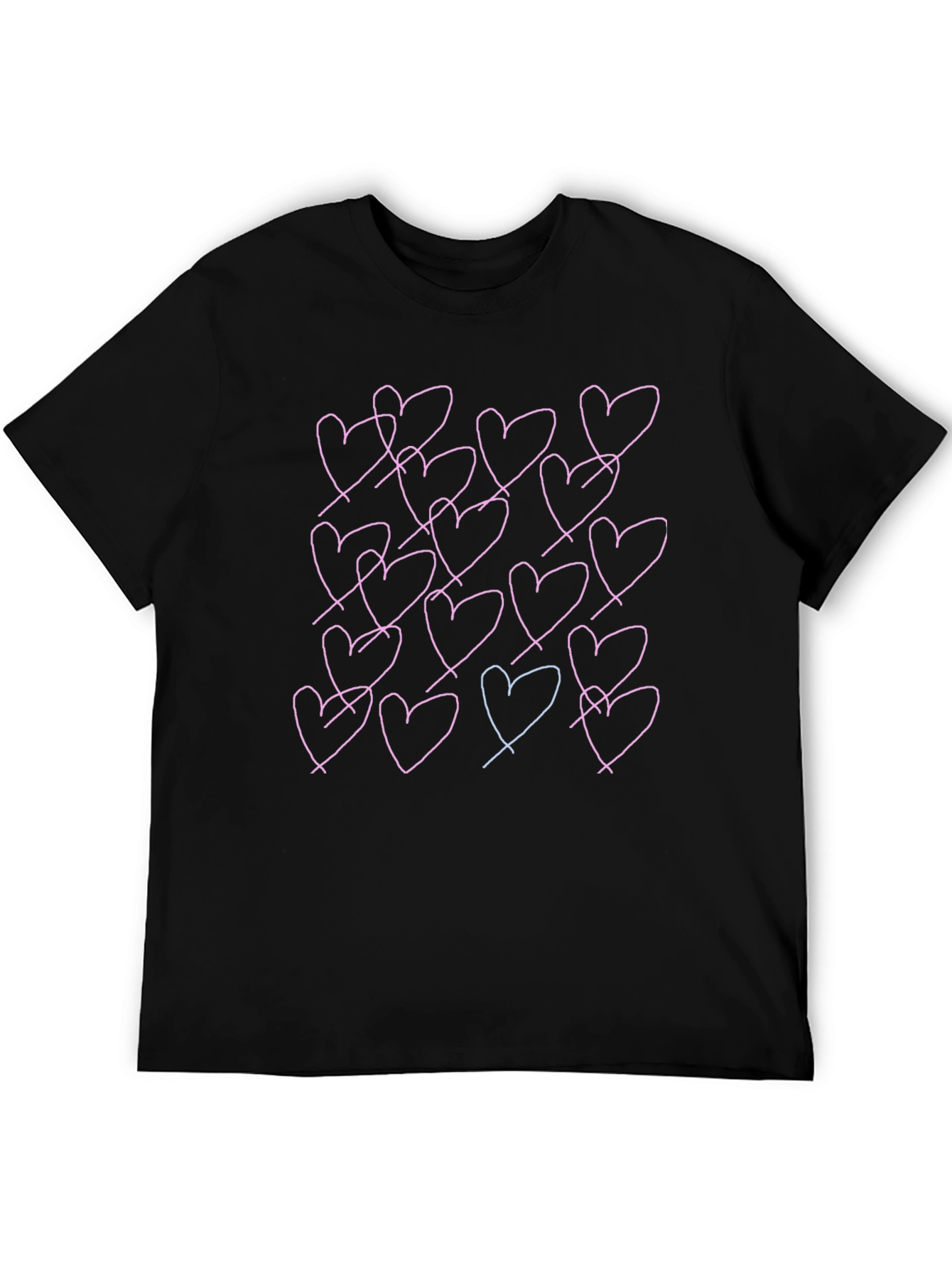 Heart Print Black T-Shirt - Casual Wear