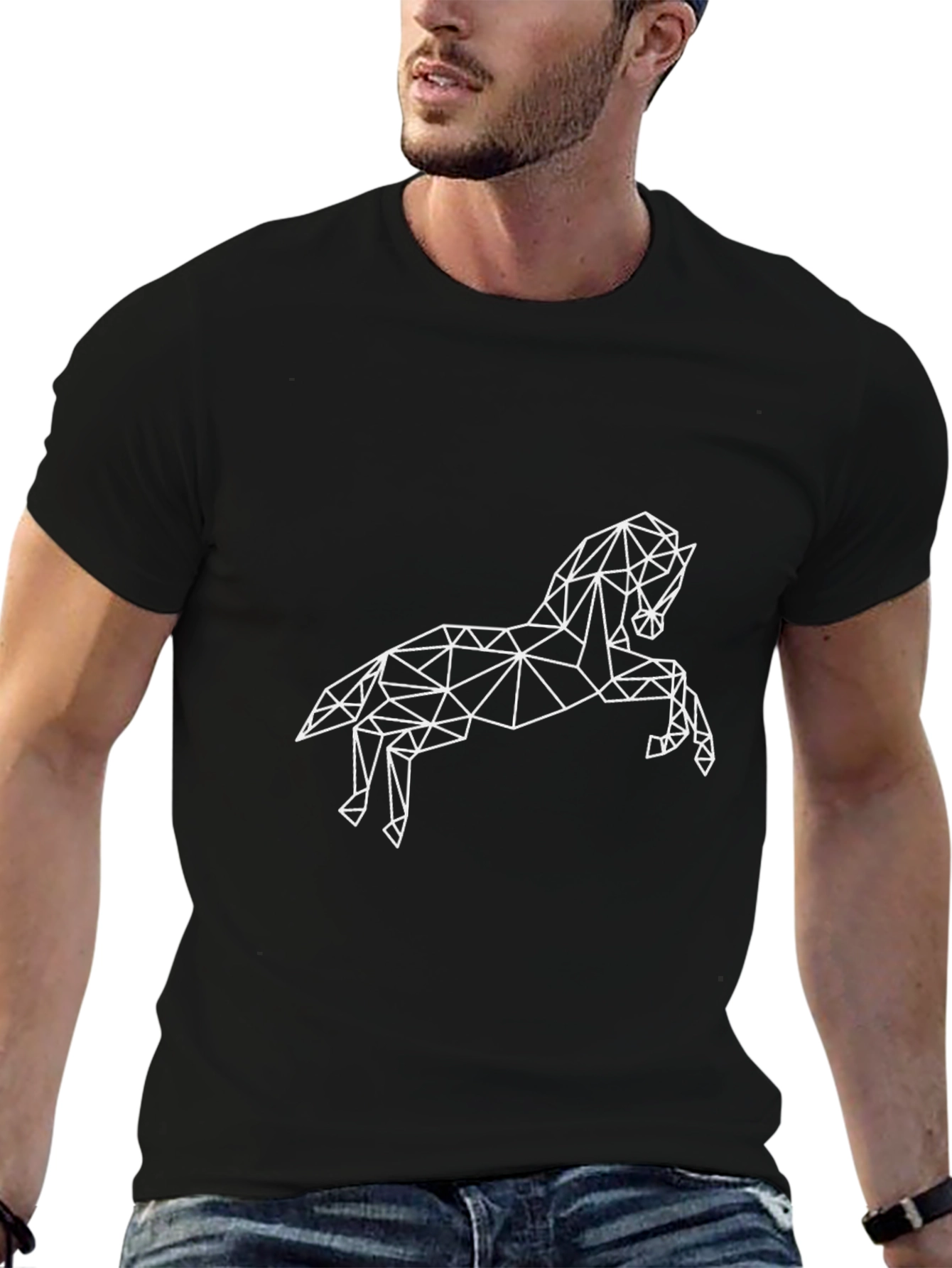 Geometric Horse Graphic Tee - Black