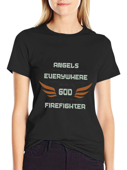 Firefighter Graphic Tee - Angel Wings Design Everyday Wear