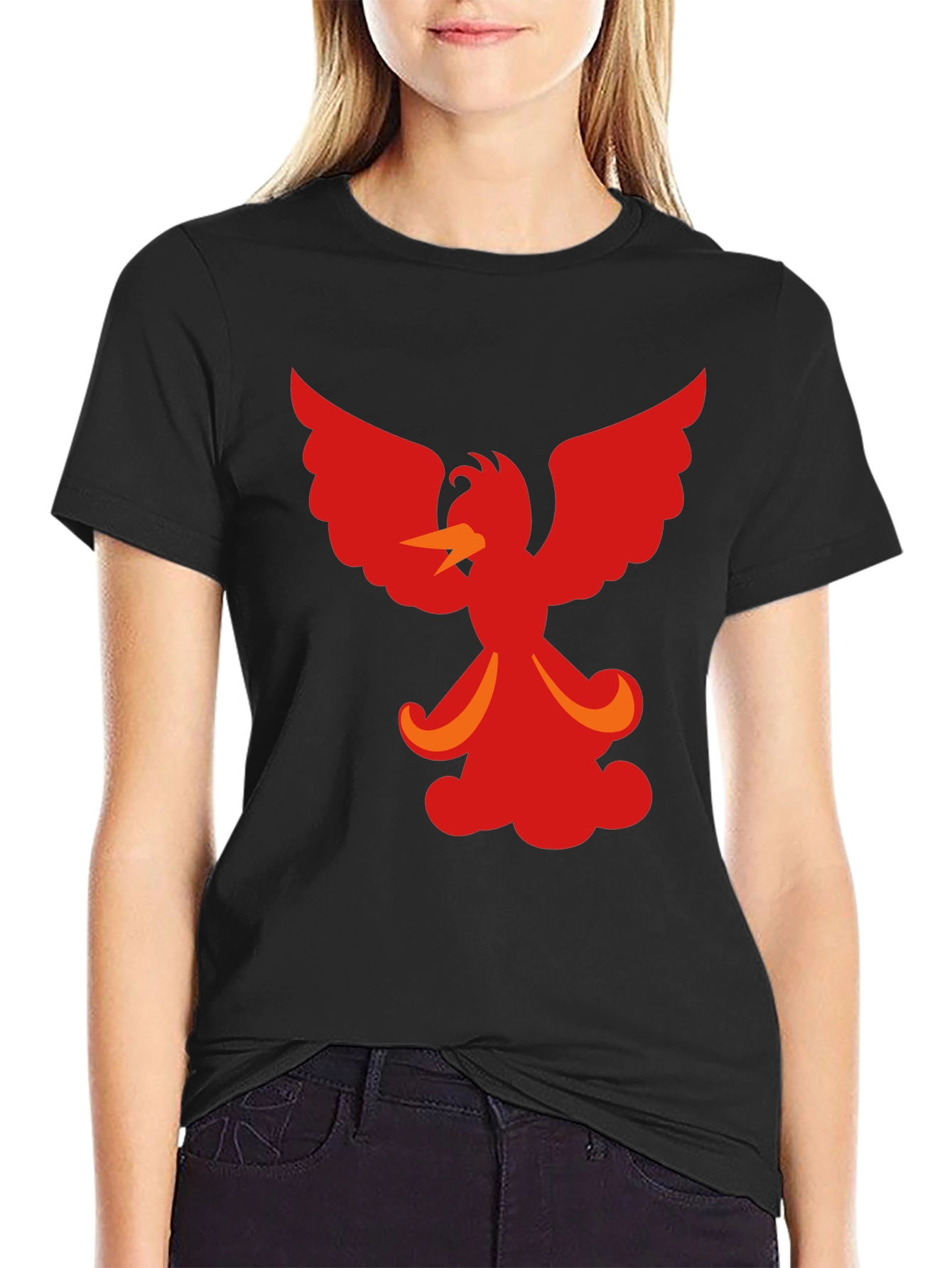 Fiery Phoenix Graphic Tee - Black Cotton Blend