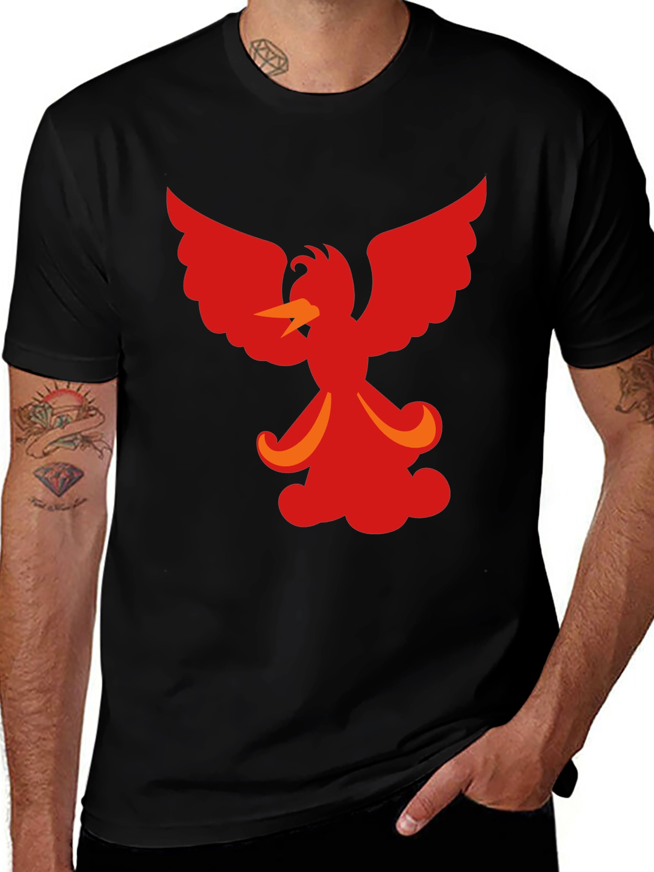 Fiery Phoenix Graphic Tee - Black Cotton Blend