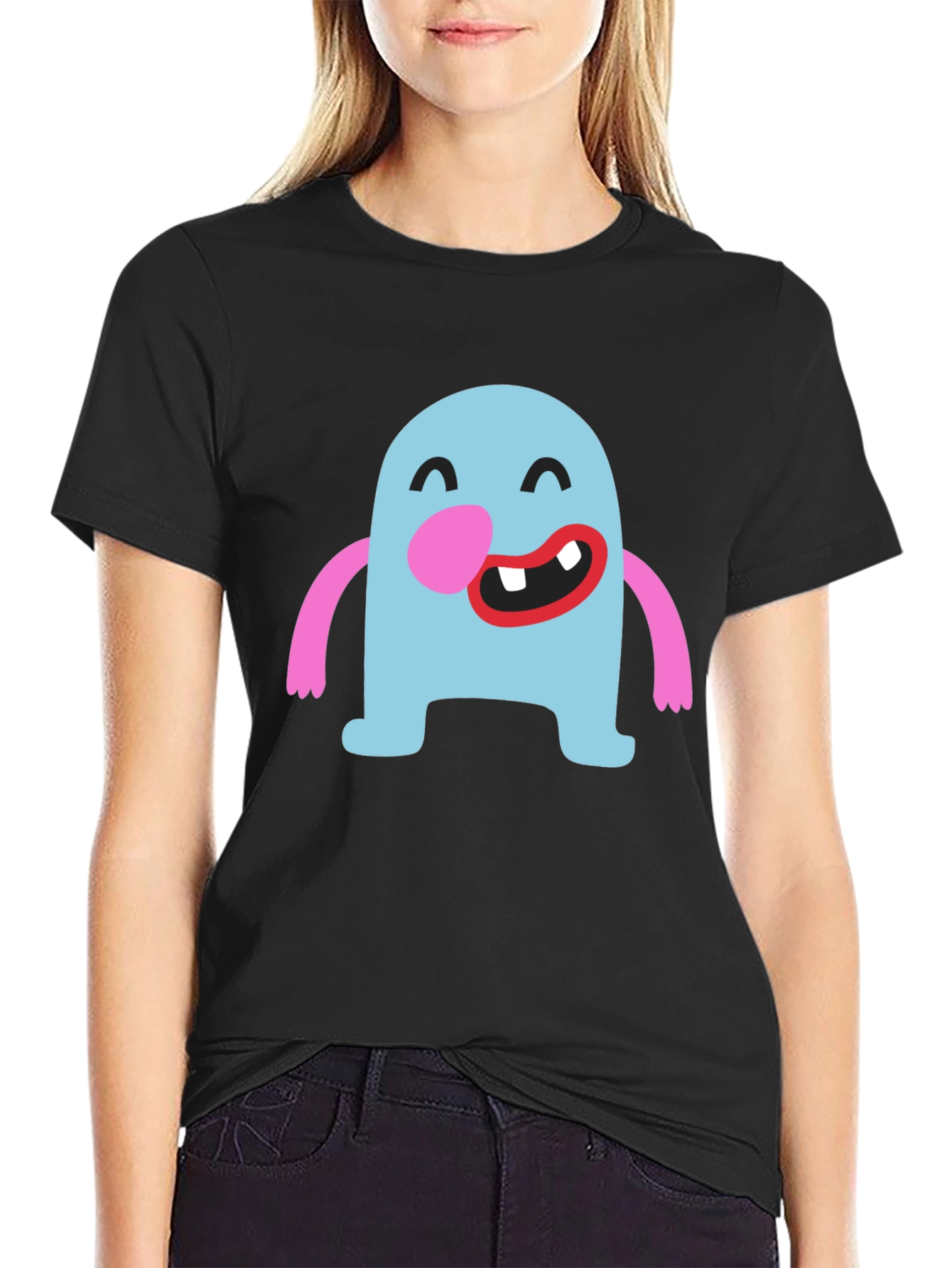 Fun Cartoon Monster Graphic Black T-Shirt