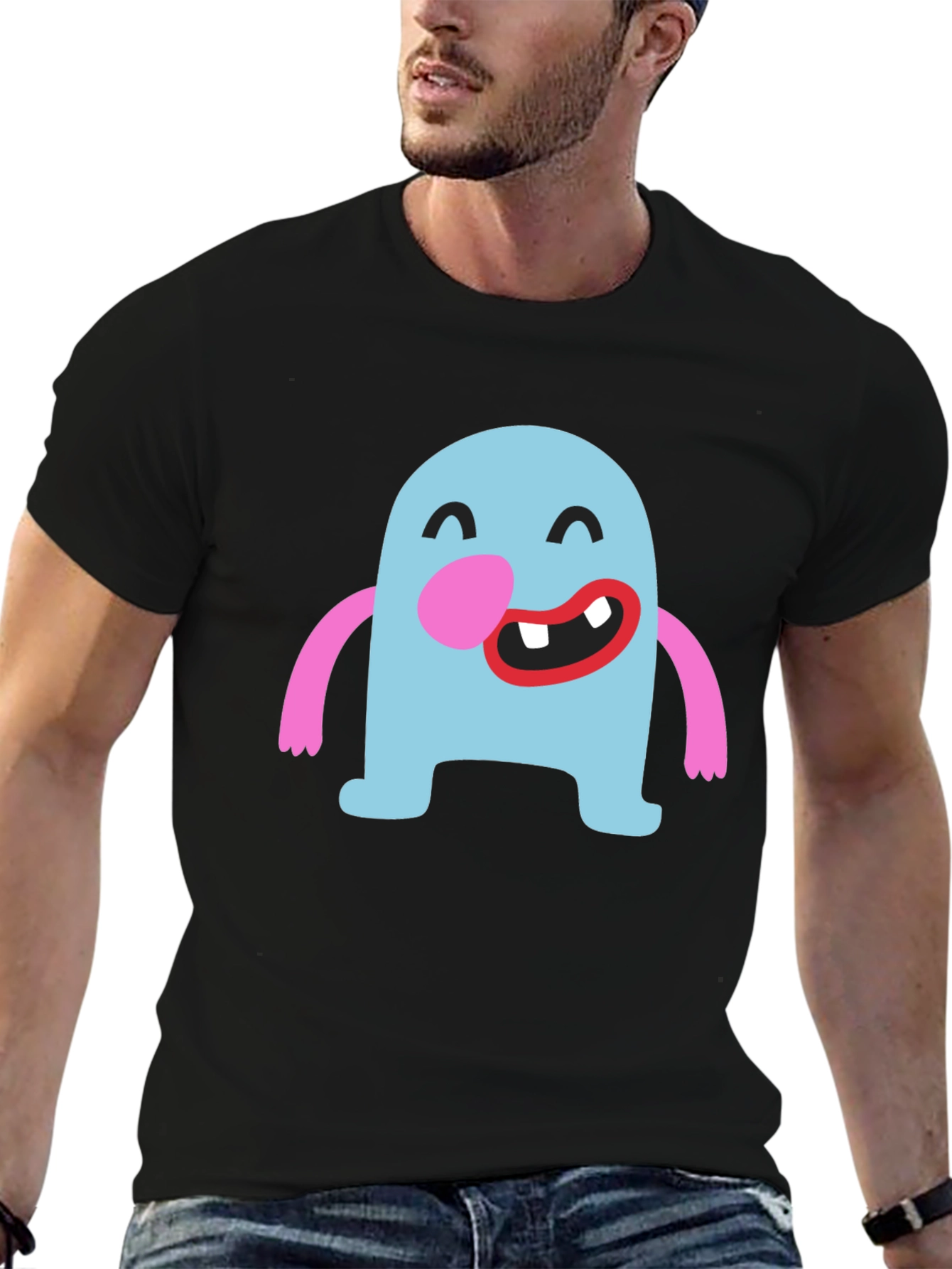 Fun Cartoon Monster Graphic Black T-Shirt