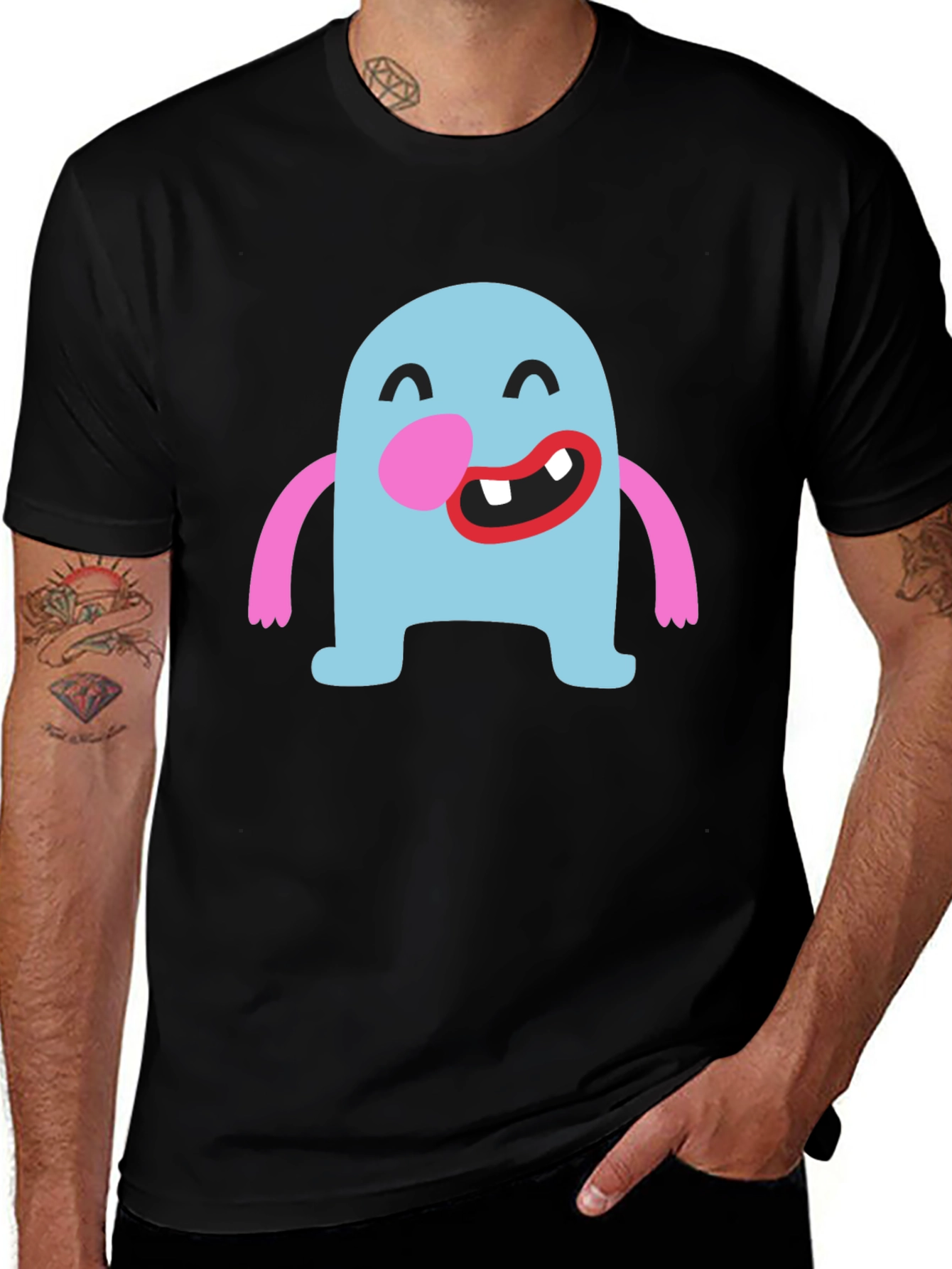 Fun Cartoon Monster Graphic Black T-Shirt