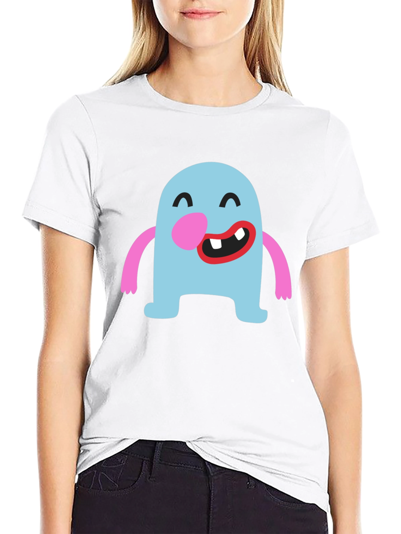 Fun Cartoon Monster Graphic Black T-Shirt