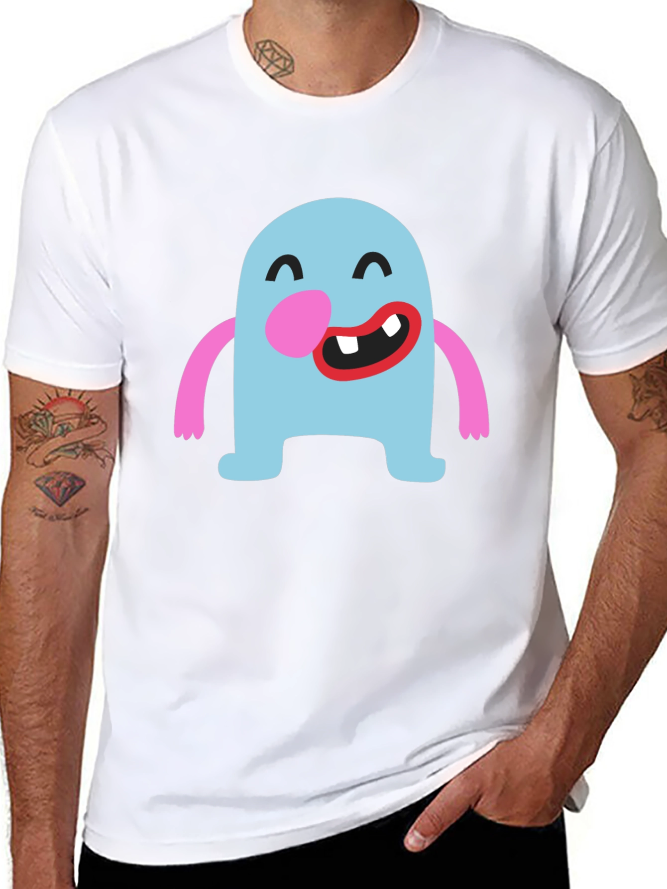 Fun Cartoon Monster Graphic Black T-Shirt
