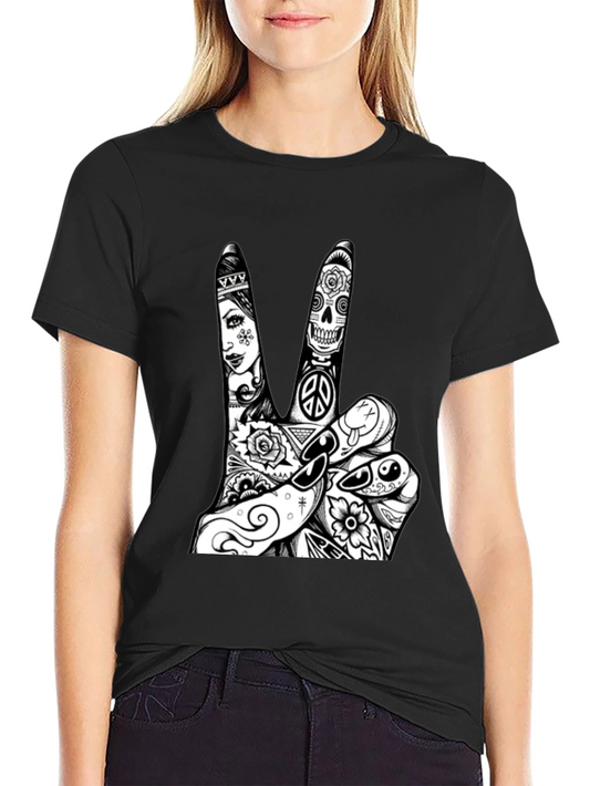 Peace Sign Graphic Tee - Black Cotton T-Shirt
