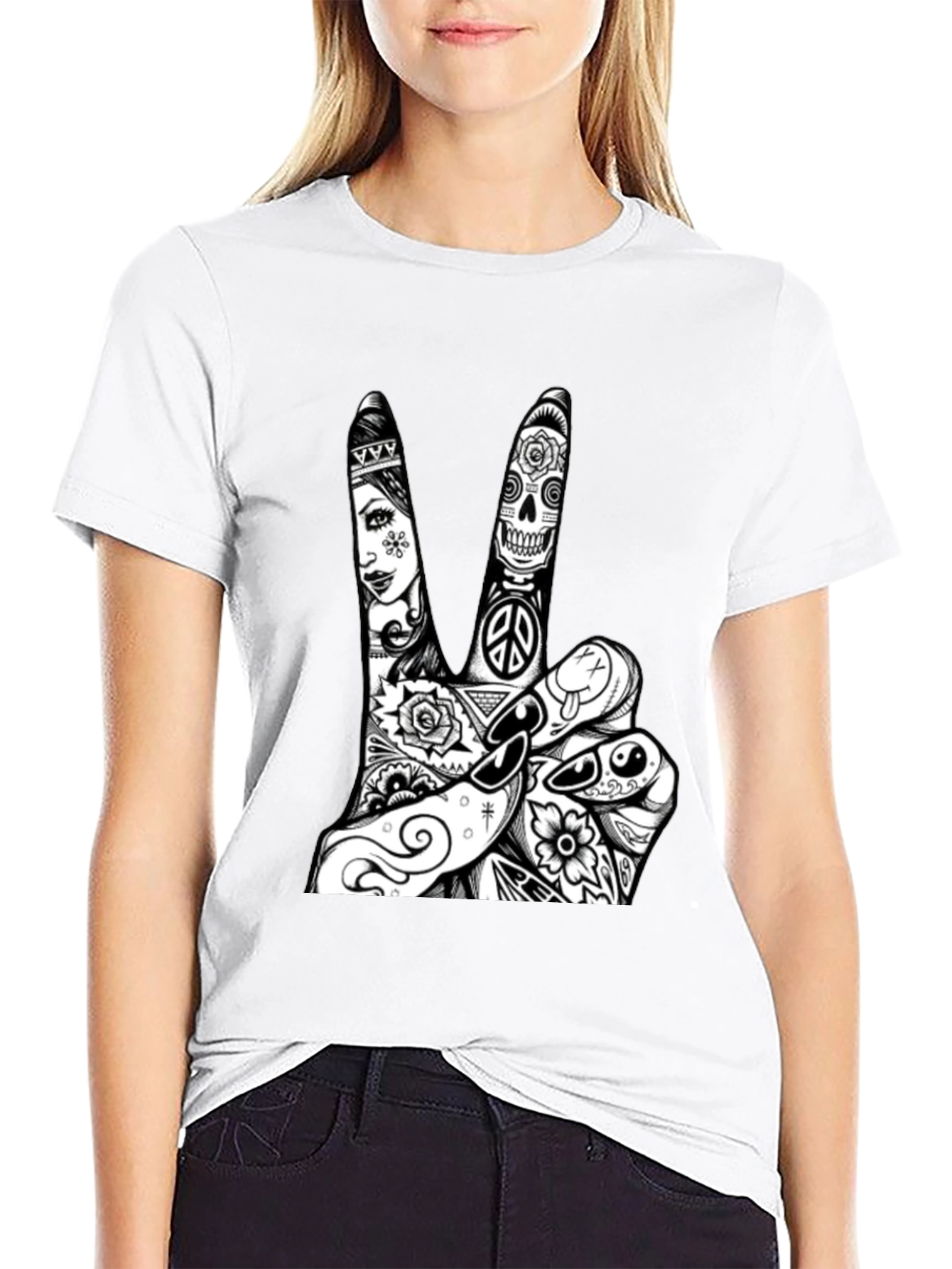 Peace Sign Graphic Tee - Black Cotton T-Shirt
