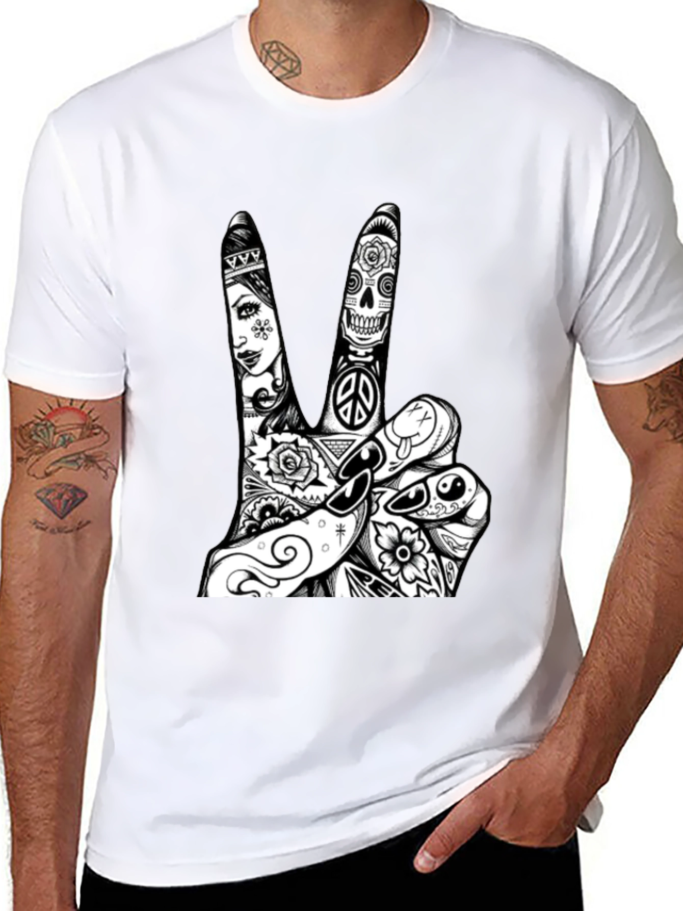 Peace Sign Graphic Tee - Black Cotton T-Shirt