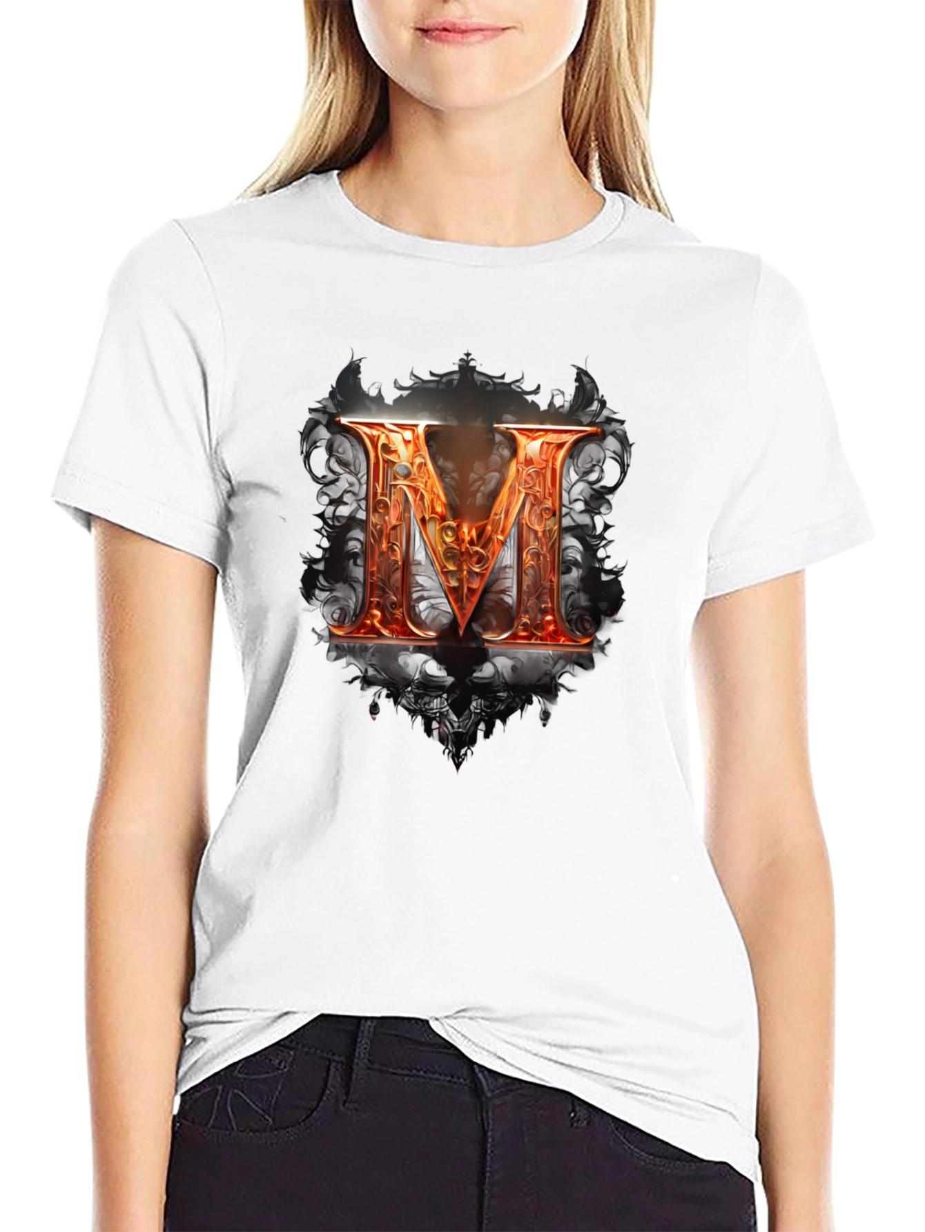 Fiery Letter M Graphic Tee - Bold Design