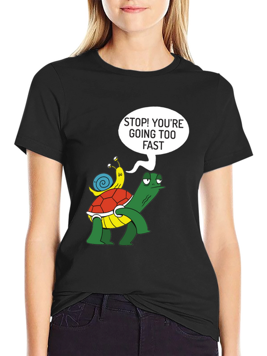Funny Snail Riding Turtle T-Shirt - Stop! Youre Going Too Fast!