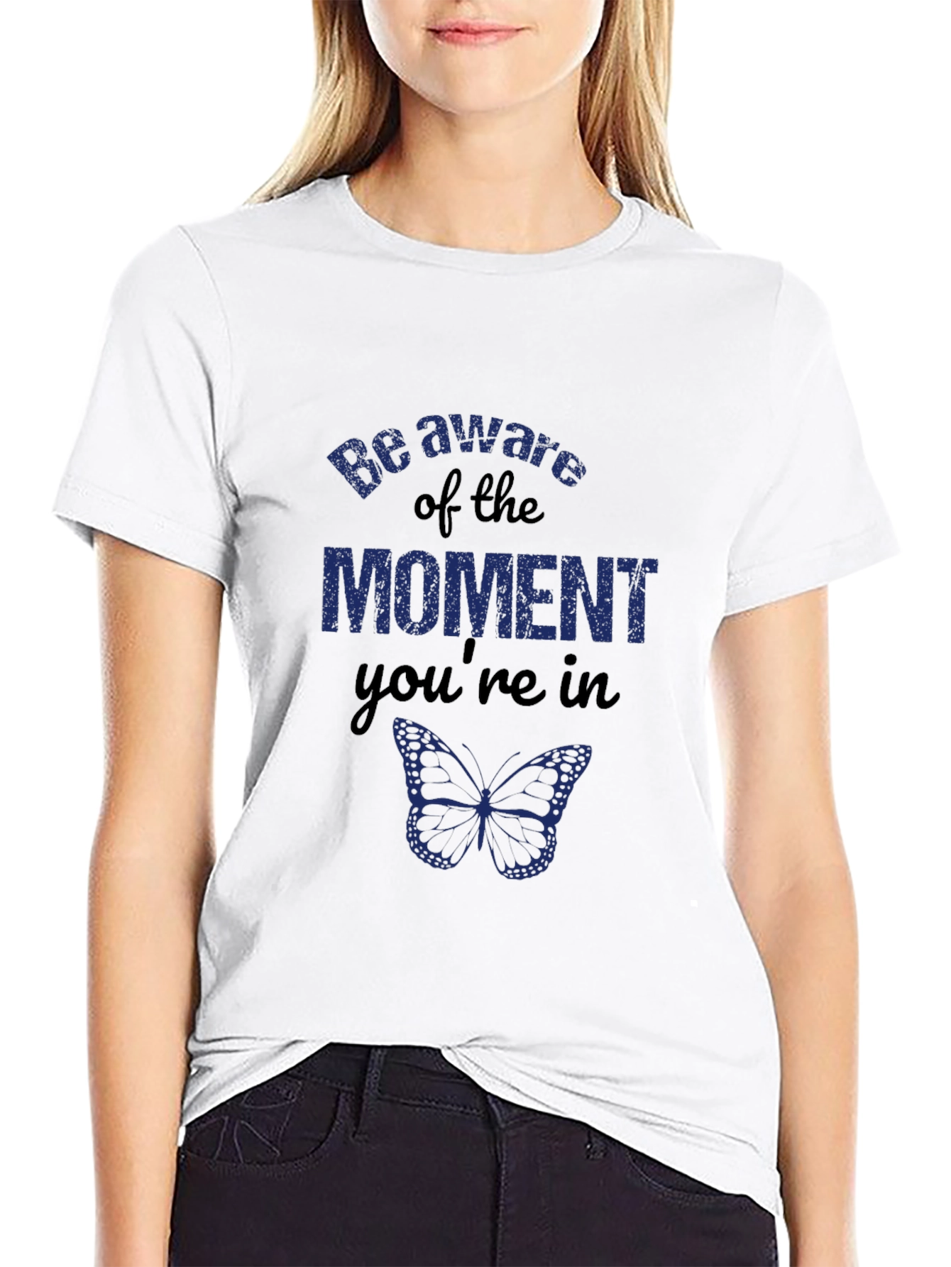 Mindful Moment Black Graphic Tee - Butterfly Design