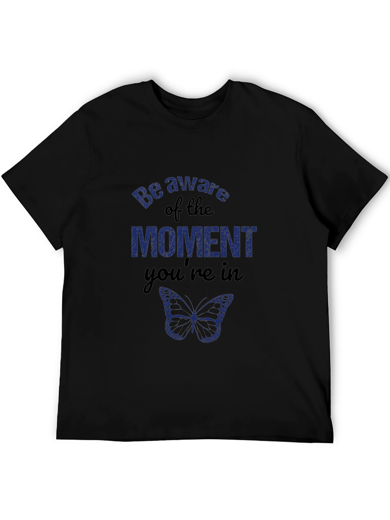 Mindful Moment Black Graphic Tee - Butterfly Design