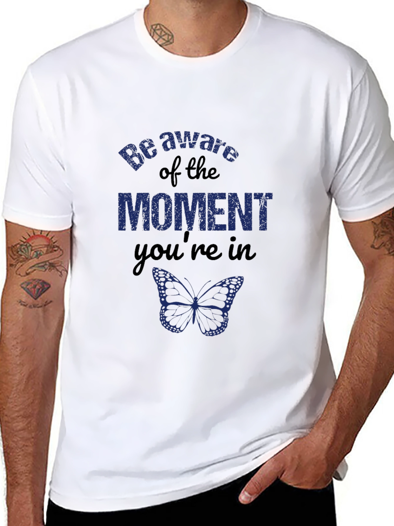 Mindful Moment Black Graphic Tee - Butterfly Design
