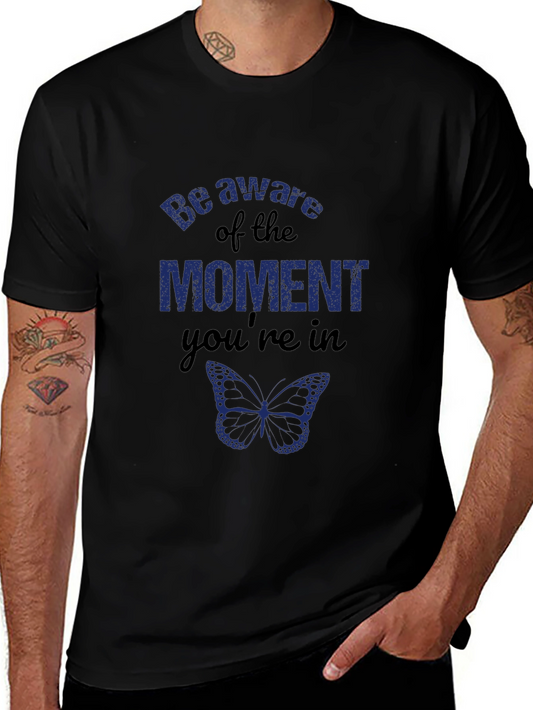 Mindful Moment Black Graphic Tee - Butterfly Design