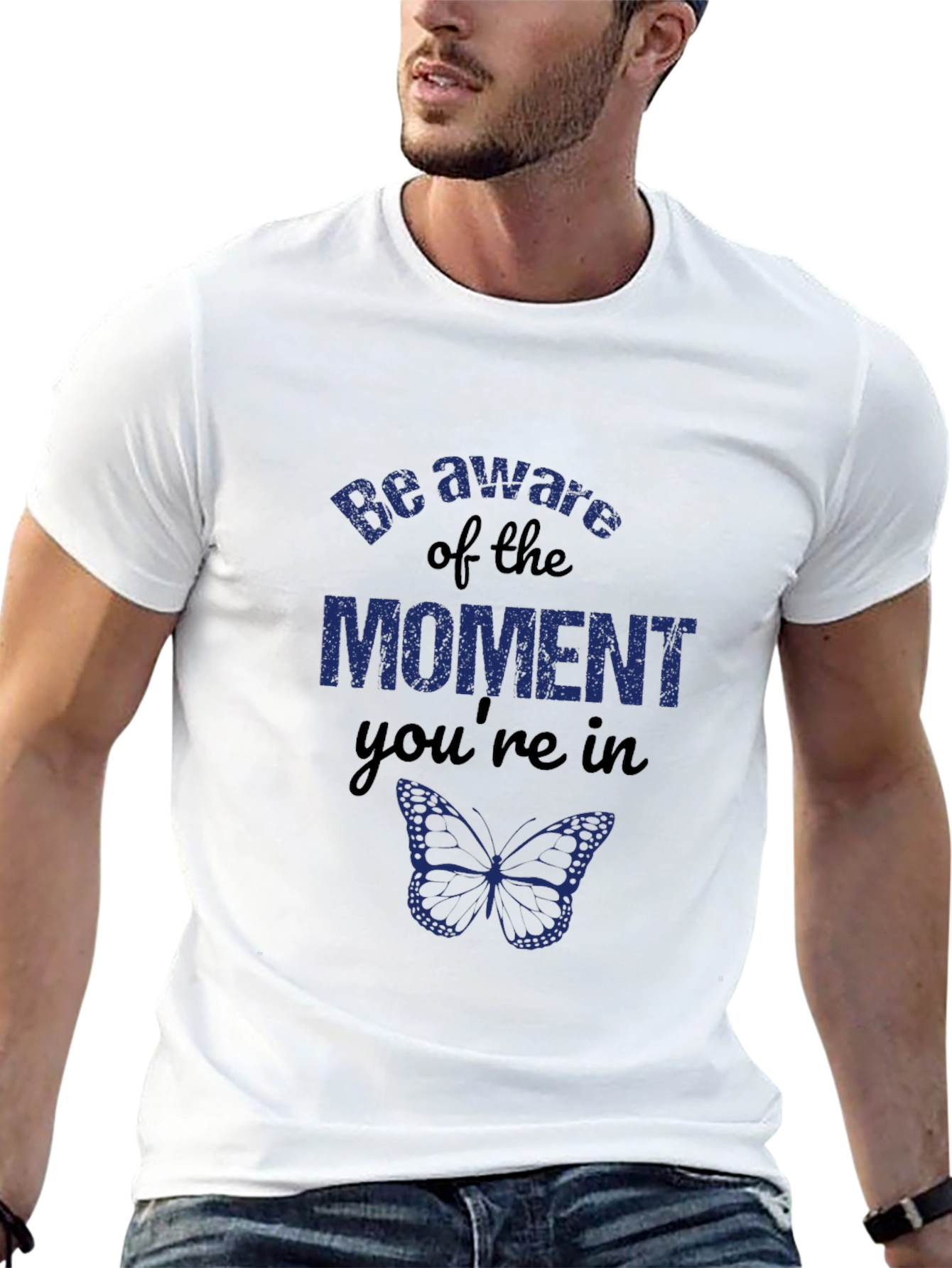 Mindful Moment Black Graphic Tee - Butterfly Design