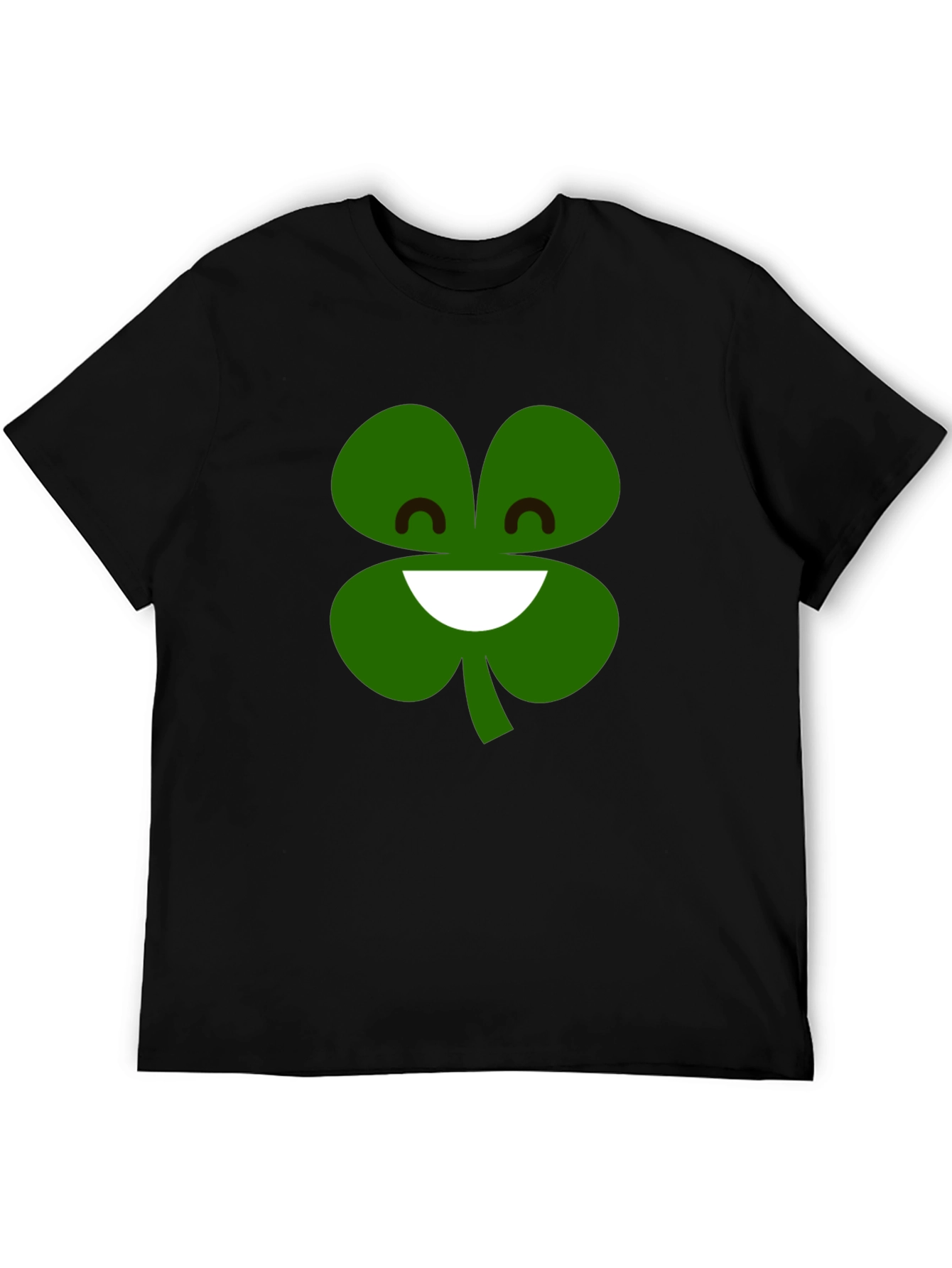 Lucky Clover Smiling Face T-Shirt - Black