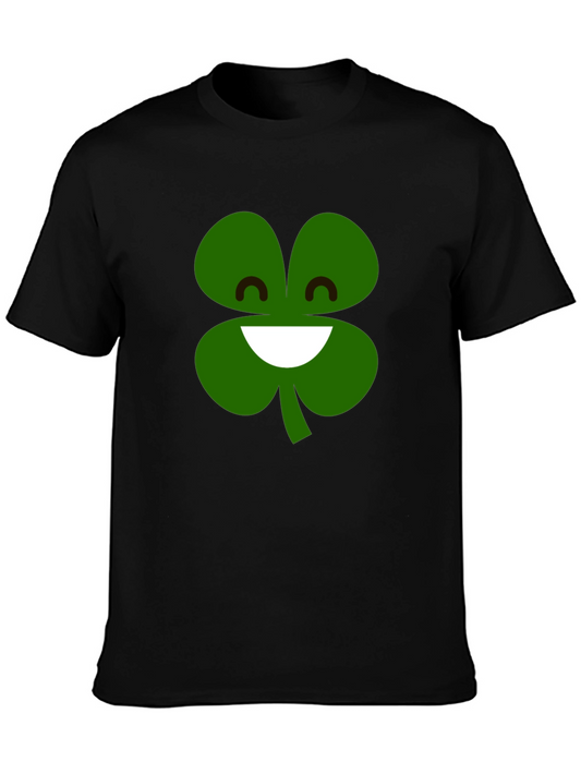 Lucky Clover Smiling Face T-Shirt - Black