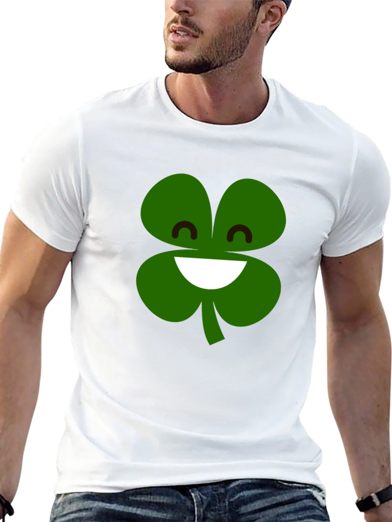 Lucky Clover Smiling Face T-Shirt - Black