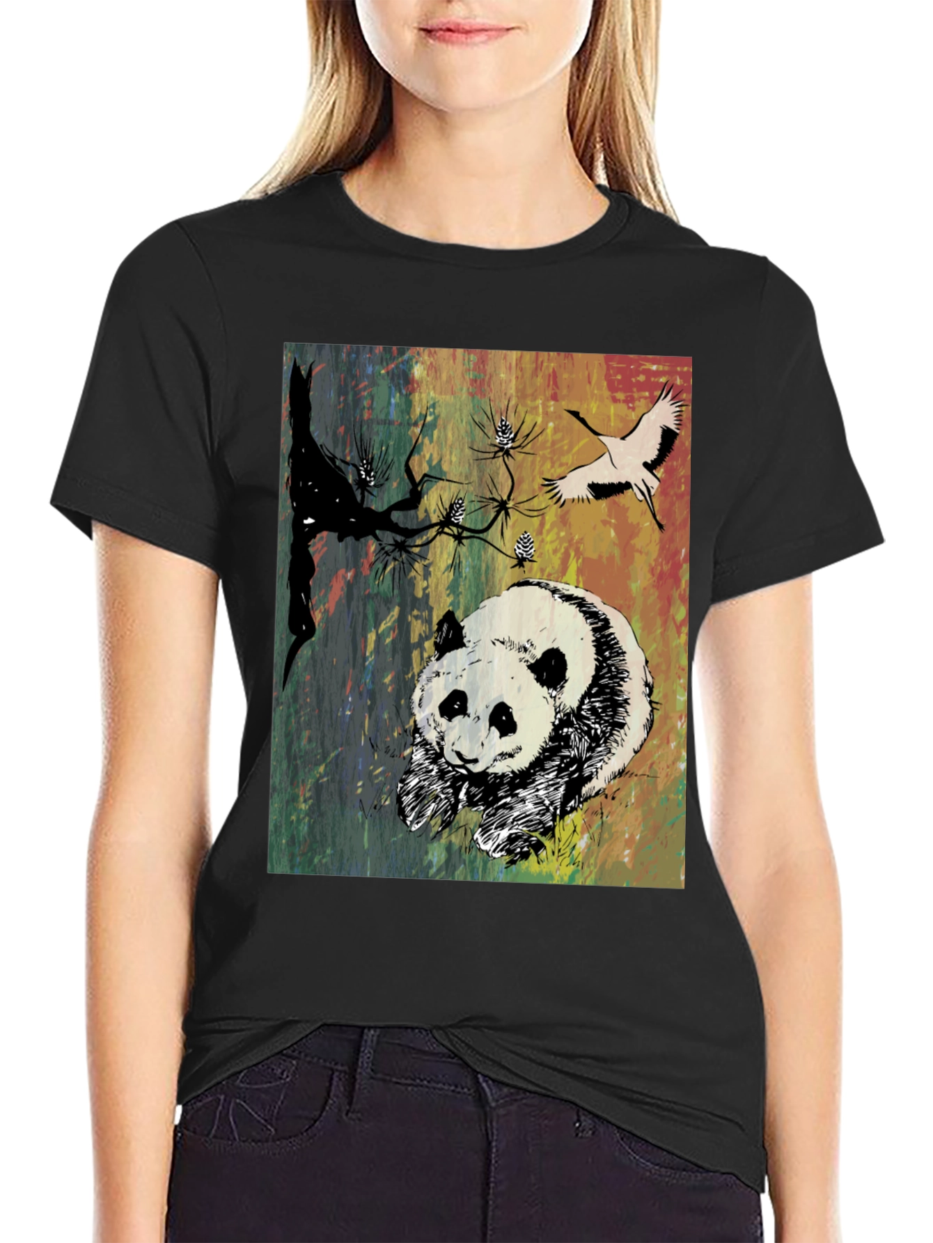 Panda Art Graphic Tee - Stylish Crew Neck T-Shirt