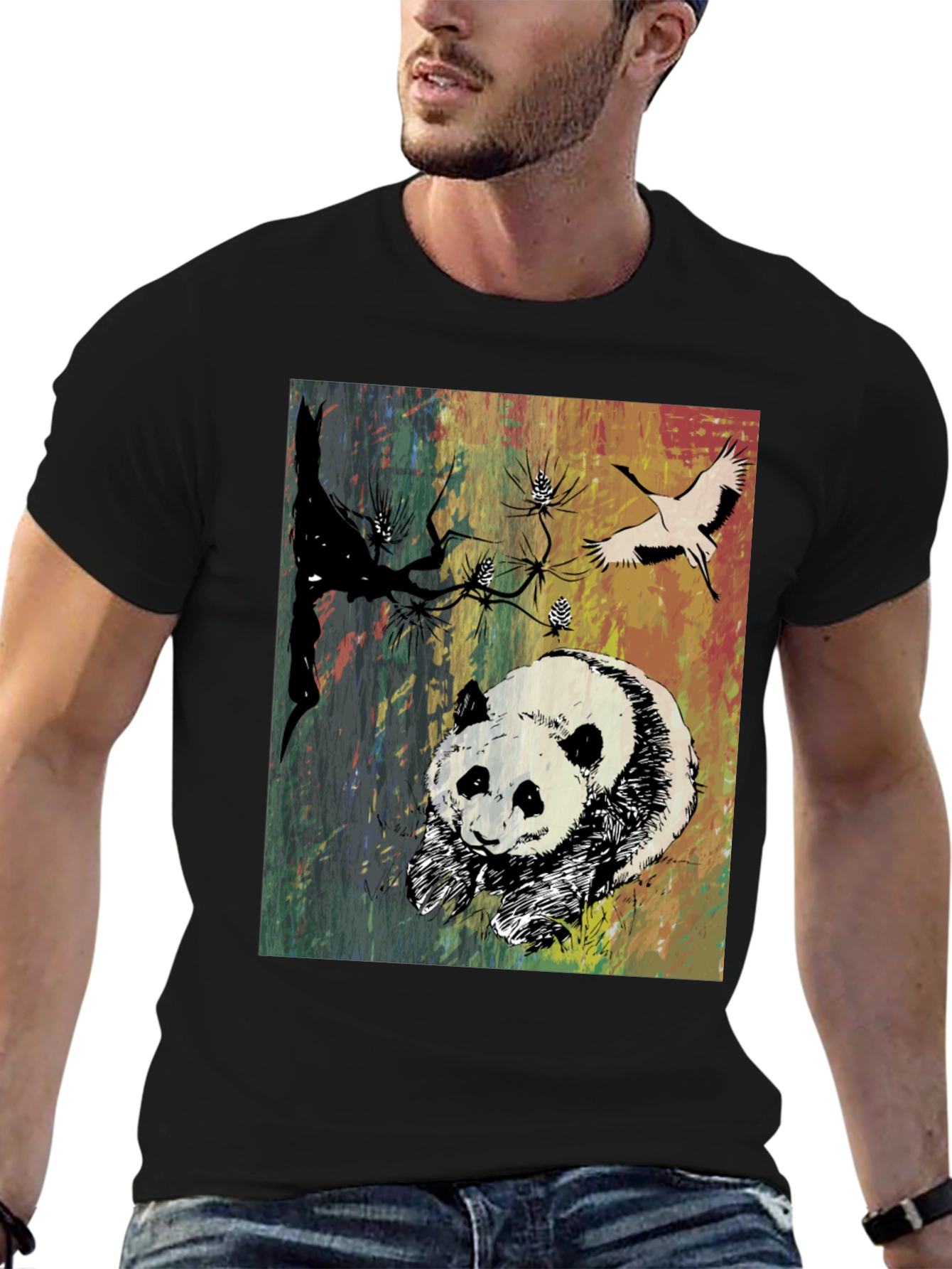 Panda Art Graphic Tee - Stylish Crew Neck T-Shirt