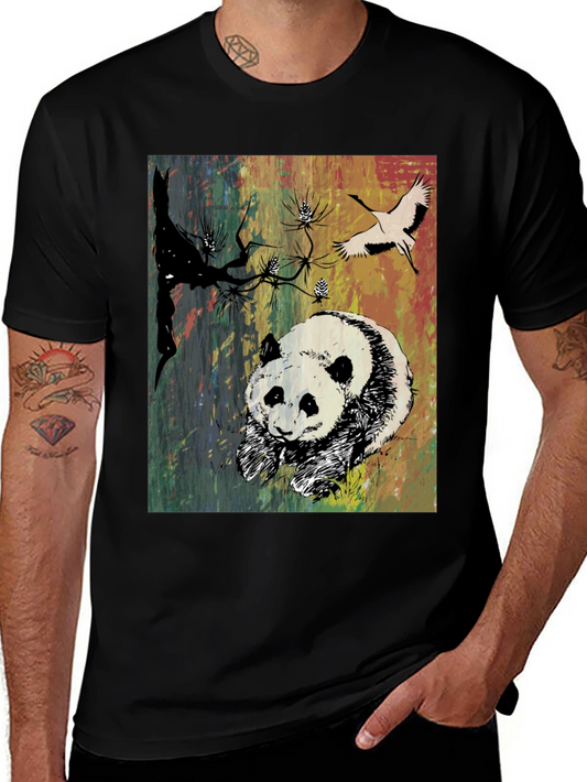 Panda Art Graphic Tee - Stylish Crew Neck T-Shirt