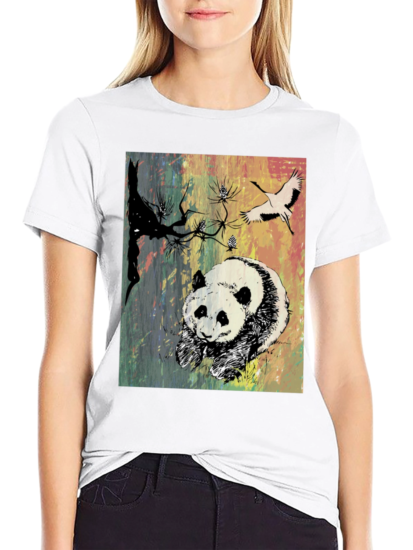 Panda Art Graphic Tee - Stylish Crew Neck T-Shirt