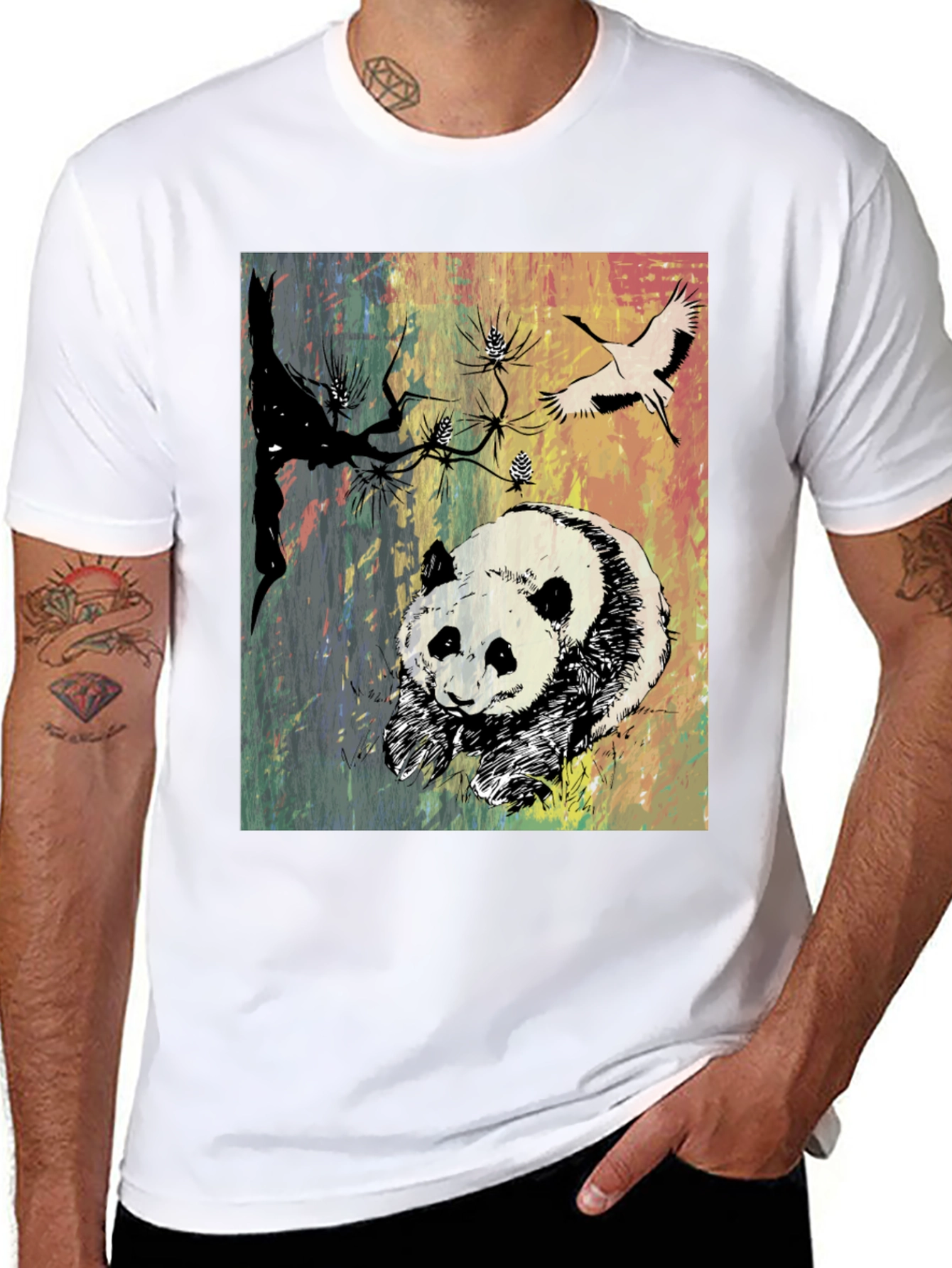 Panda Art Graphic Tee - Stylish Crew Neck T-Shirt