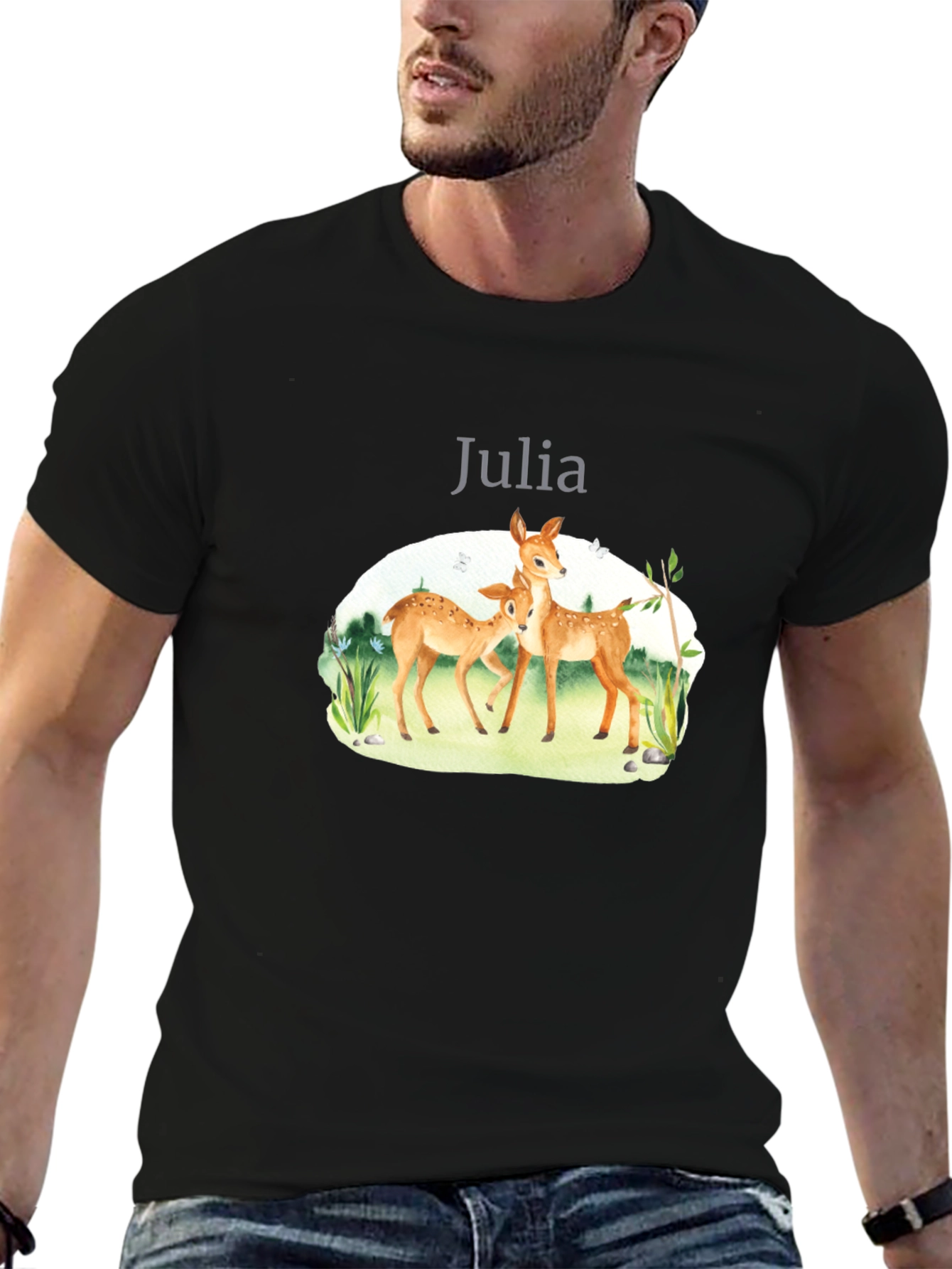 Deer Family Personalized Black T-Shirt