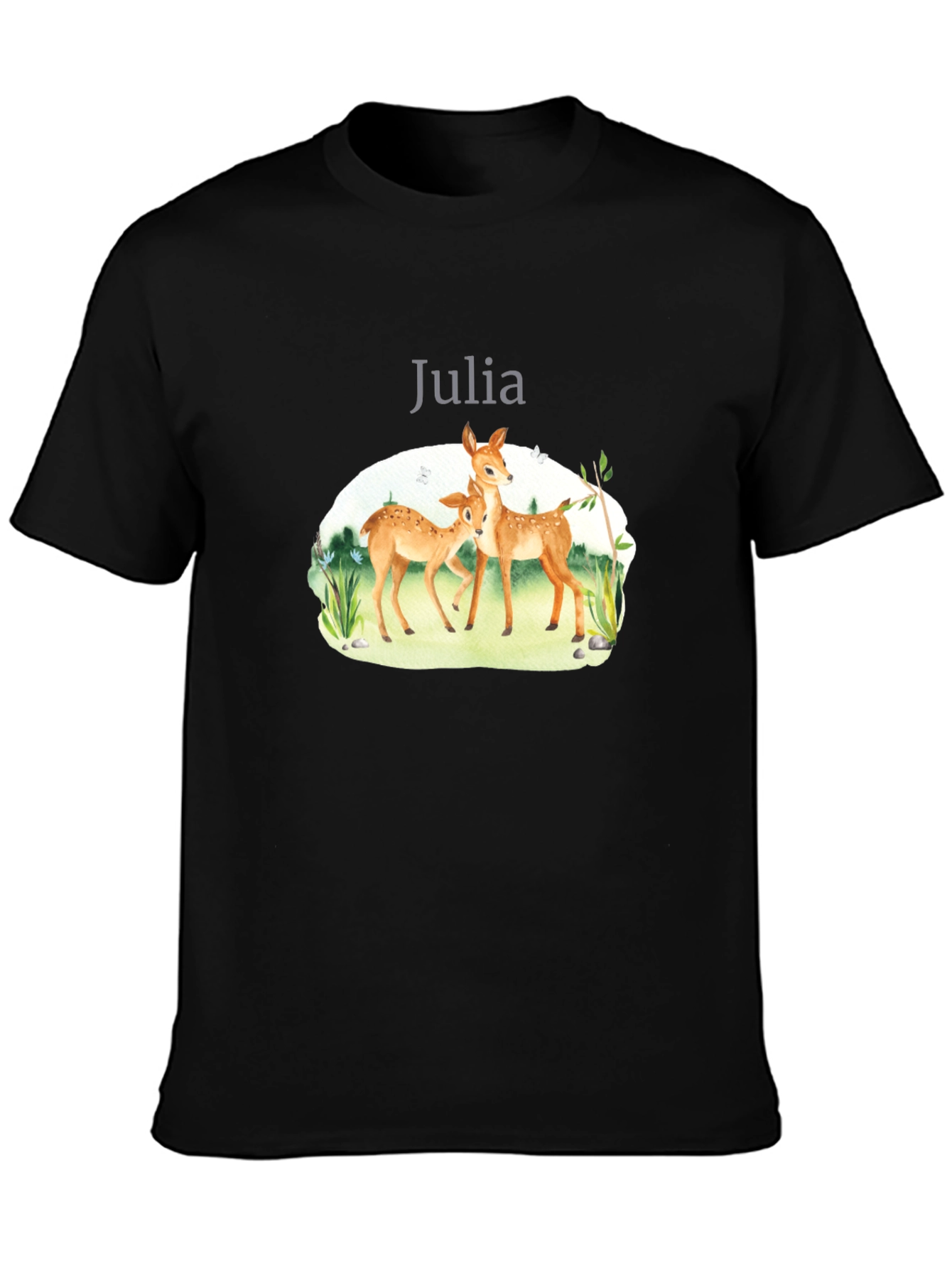 Deer Family Personalized Black T-Shirt