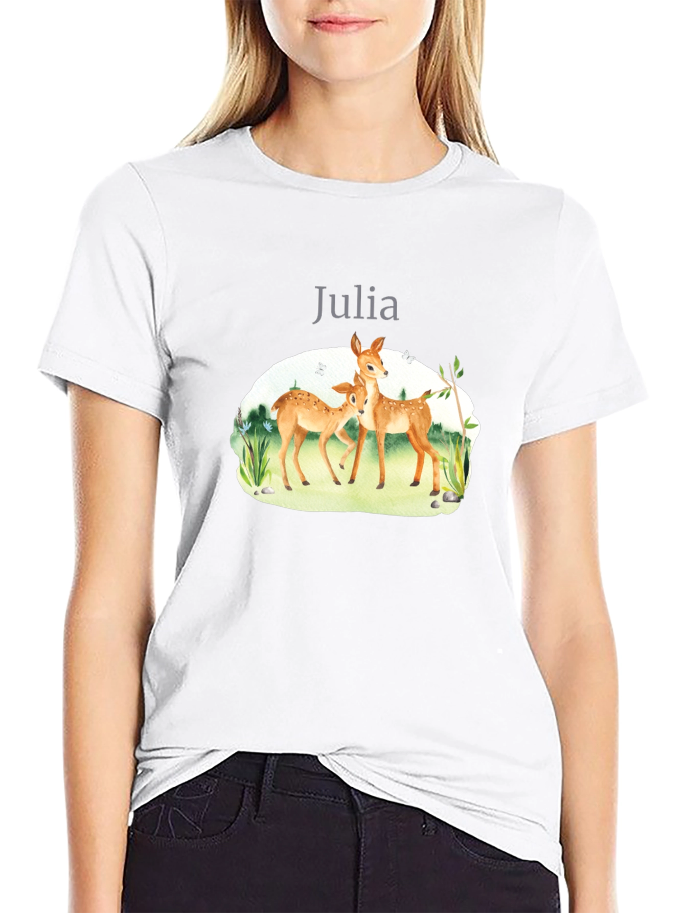 Deer Family Personalized Black T-Shirt
