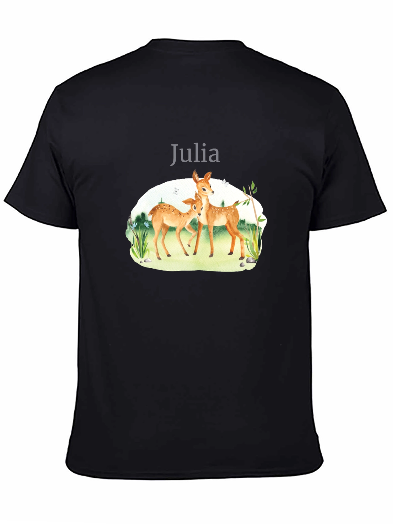 Deer Family Personalized Black T-Shirt