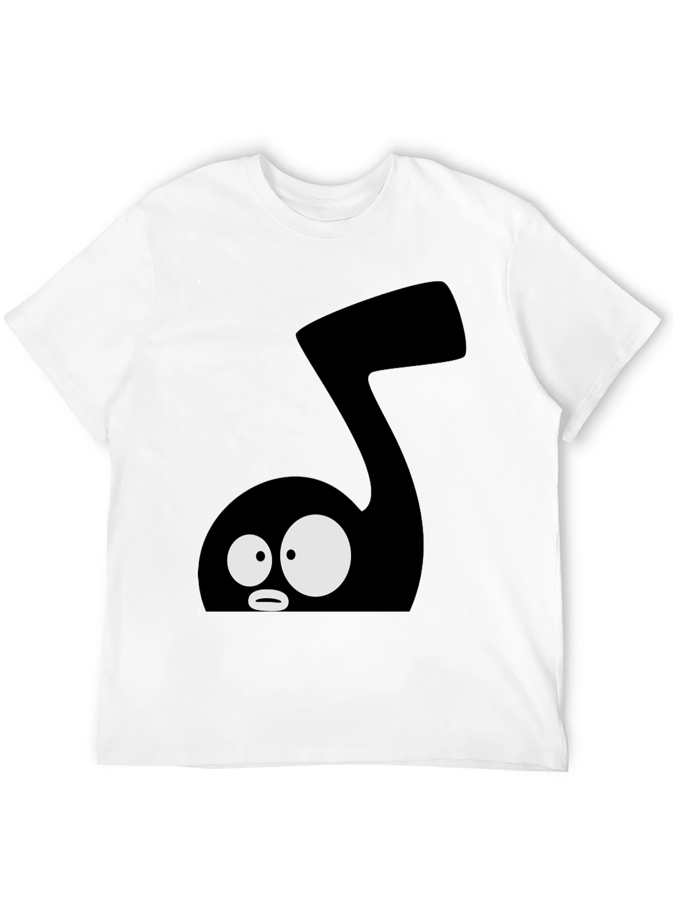 Cartoon Music Note Graphic Tee - Black Cotton T-Shirt