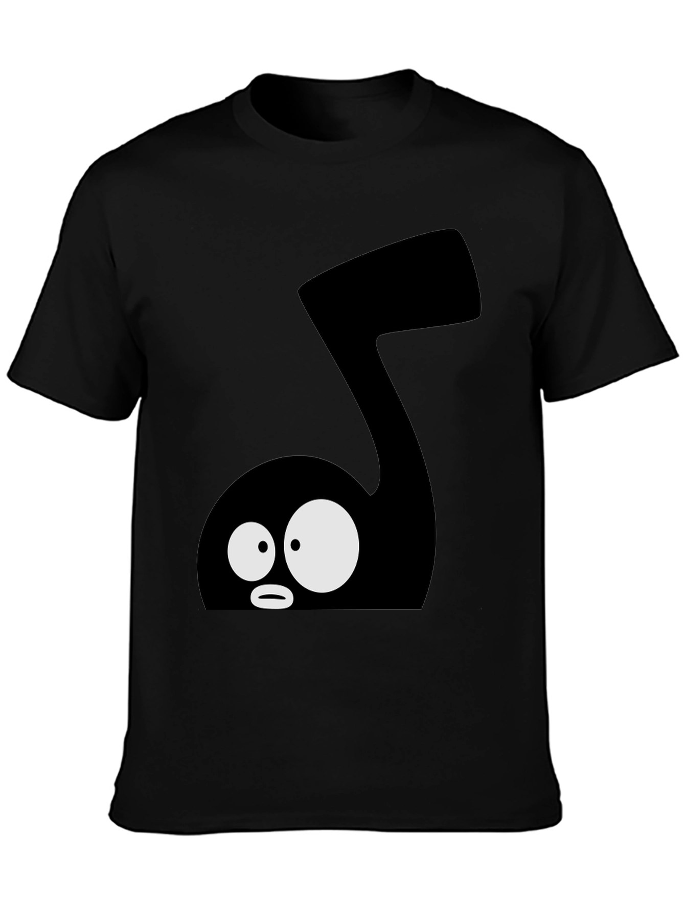 Cartoon Music Note Graphic Tee - Black Cotton T-Shirt
