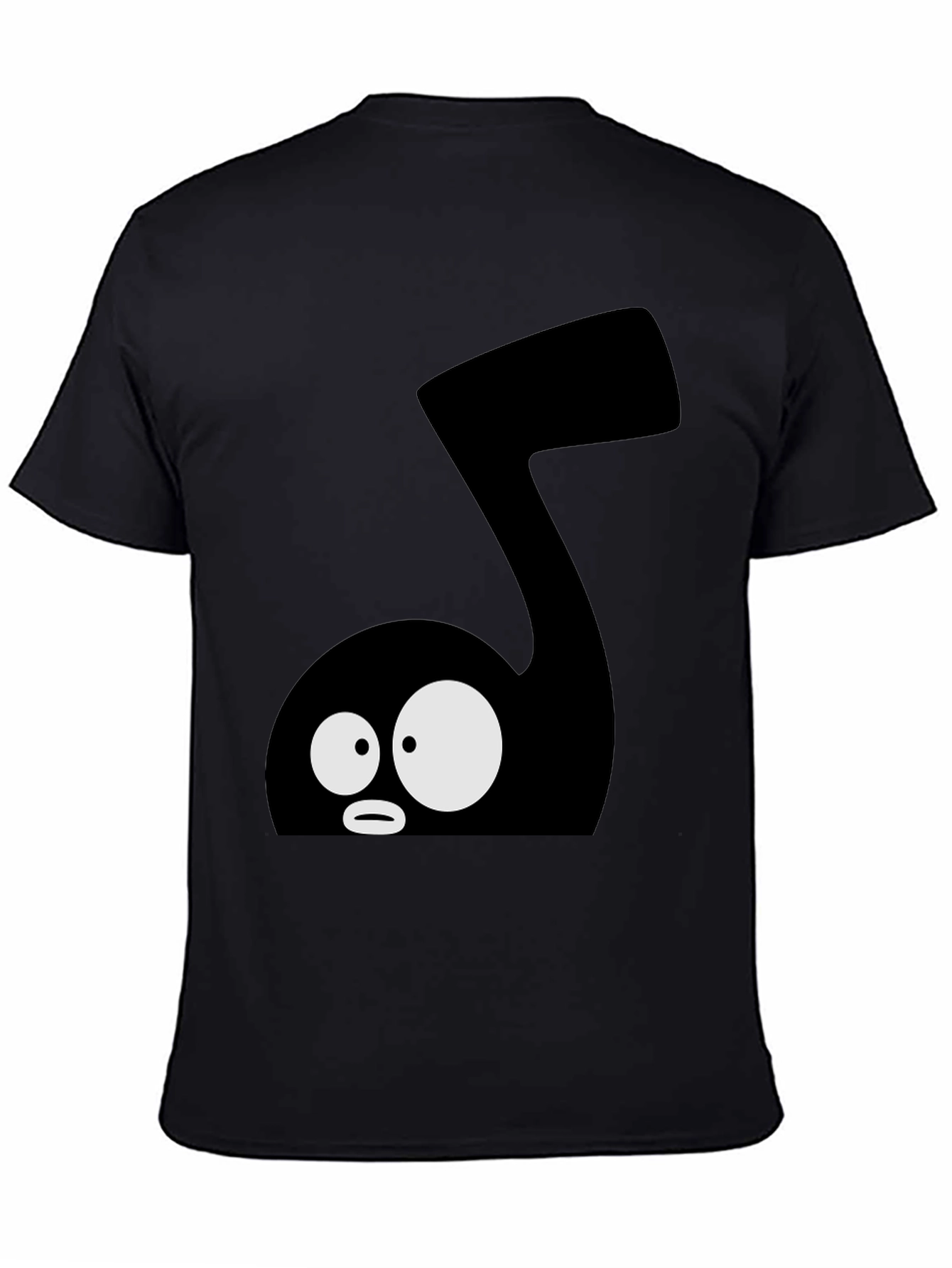 Cartoon Music Note Graphic Tee - Black Cotton T-Shirt