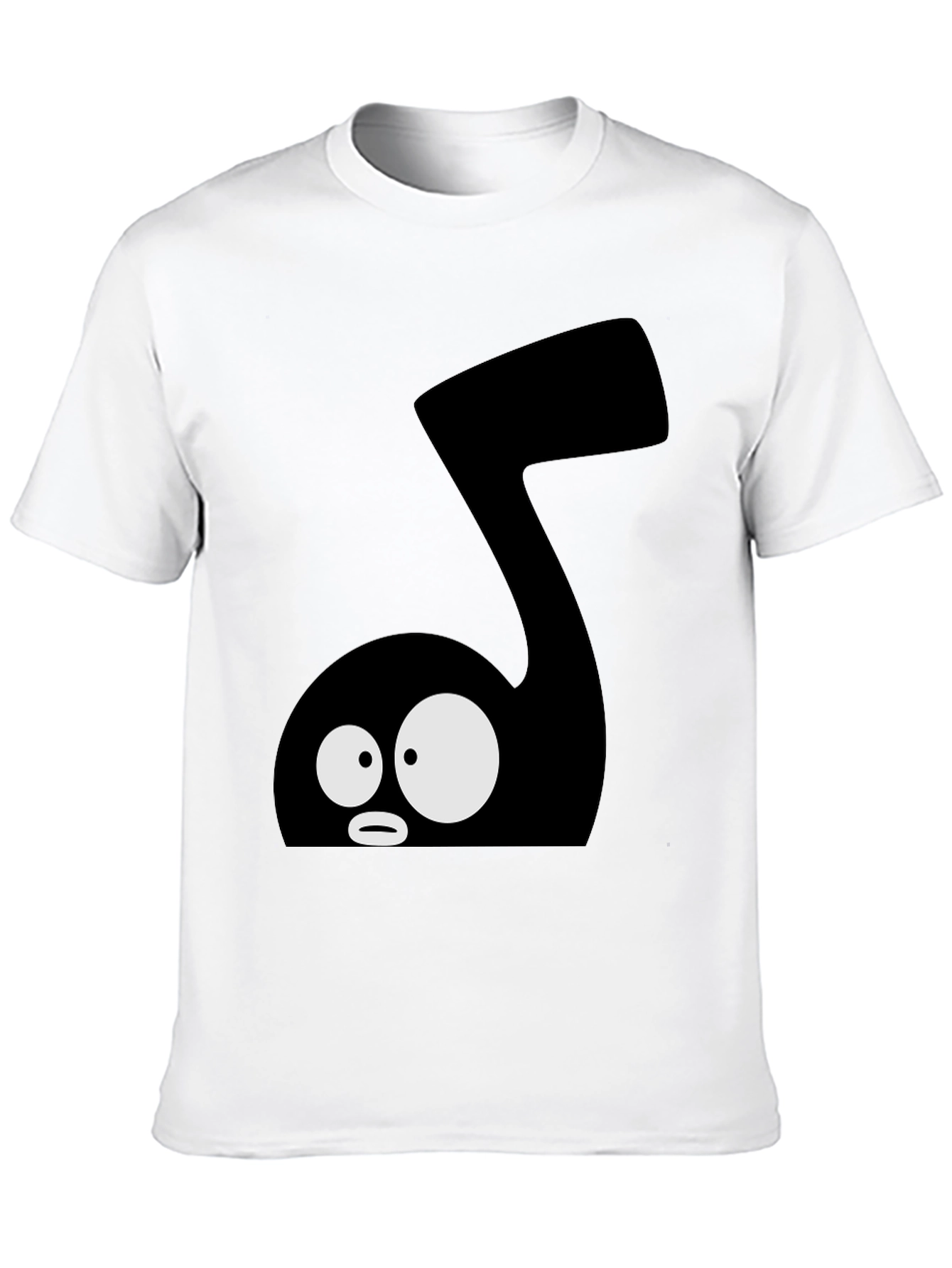 Cartoon Music Note Graphic Tee - Black Cotton T-Shirt