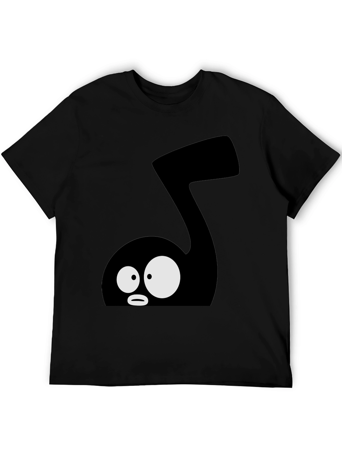 Cartoon Music Note Graphic Tee - Black Cotton T-Shirt