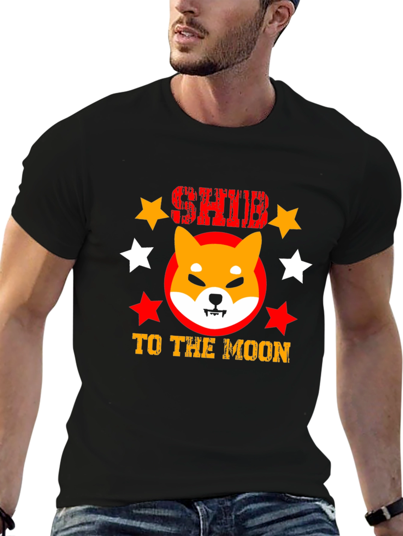 Shiba Inu To The Moon Black Graphic Tee