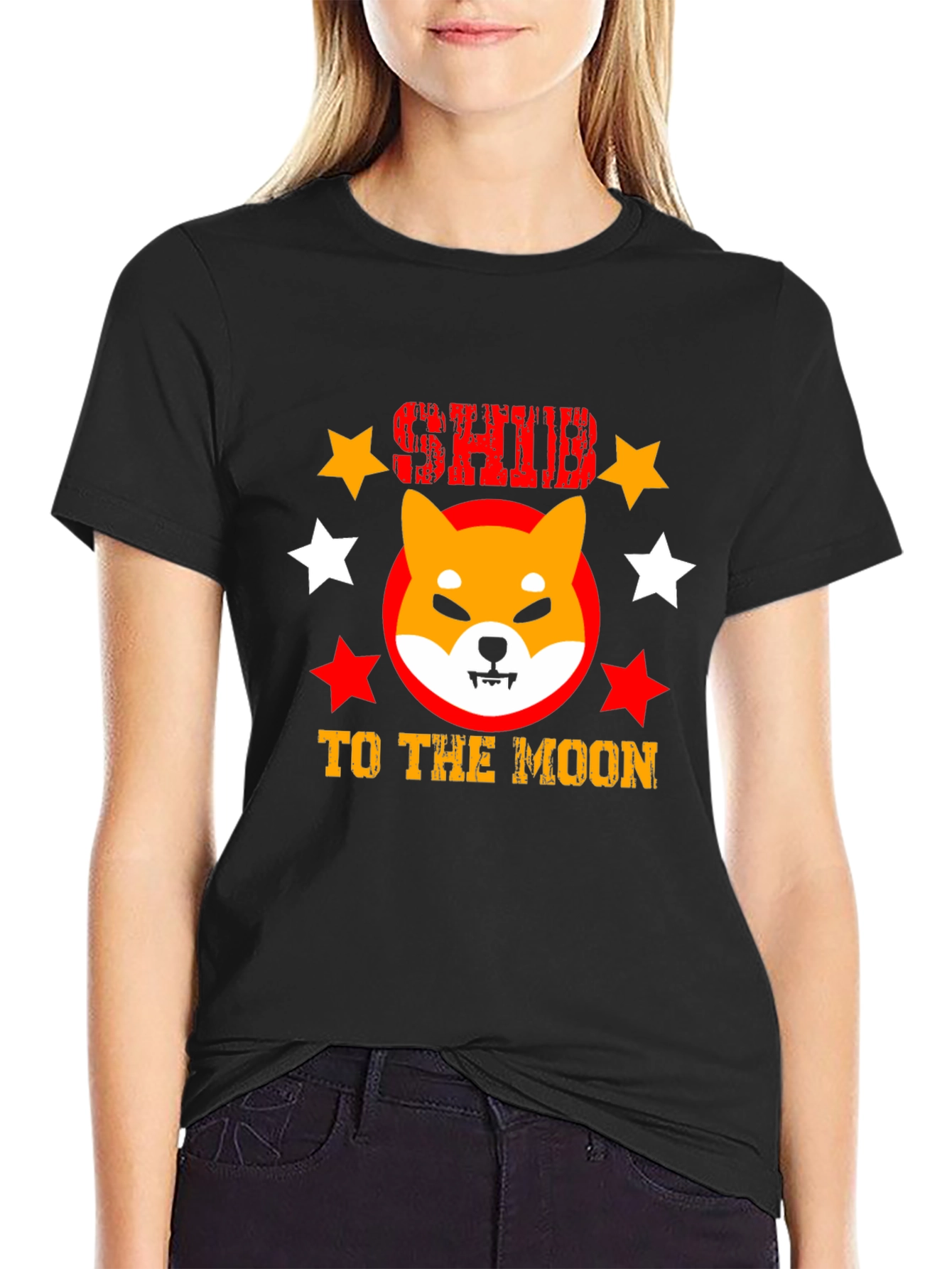 Shiba Inu To The Moon Black Graphic Tee