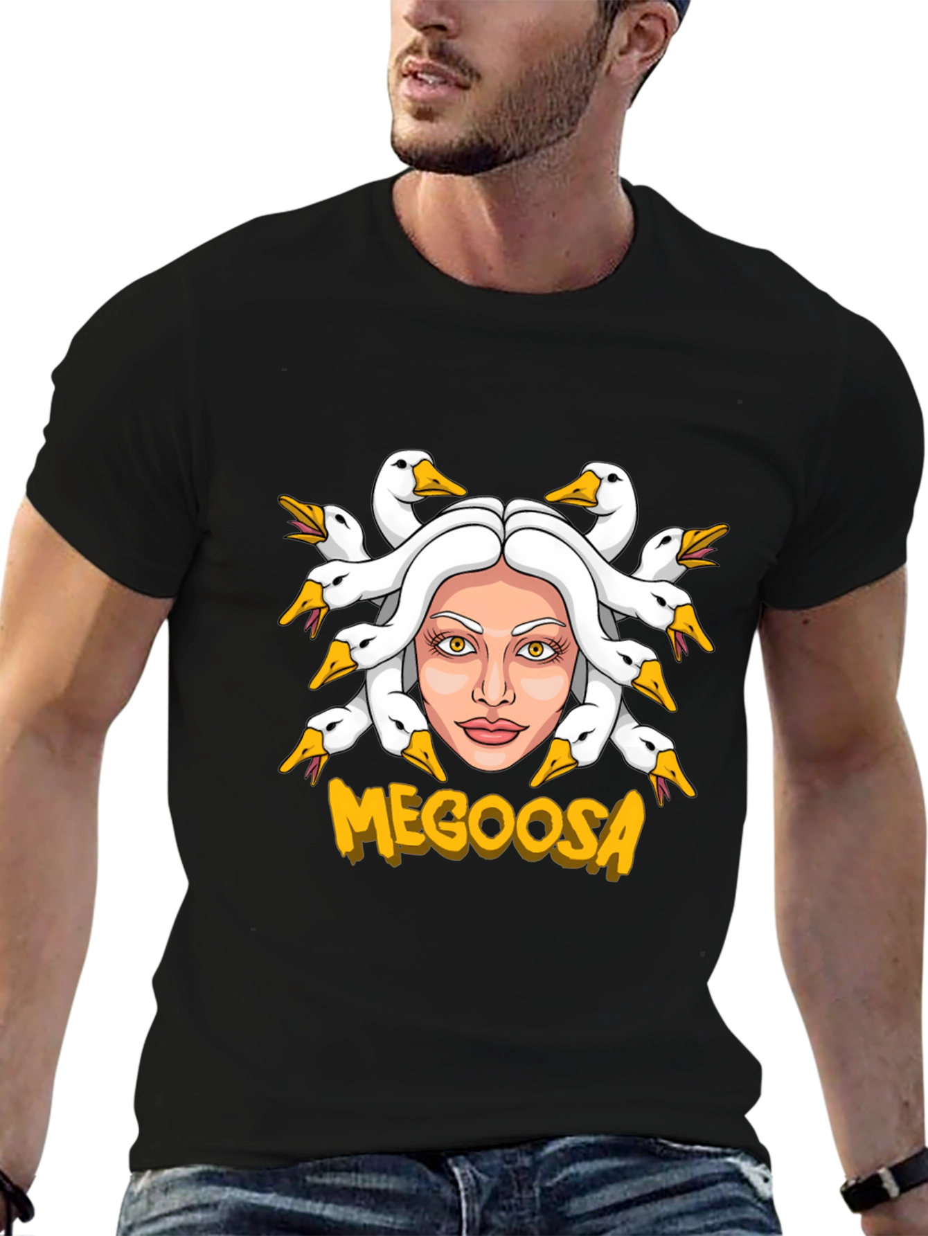 MEGOOSA Goose Medusa Funny Graphic T-Shirt