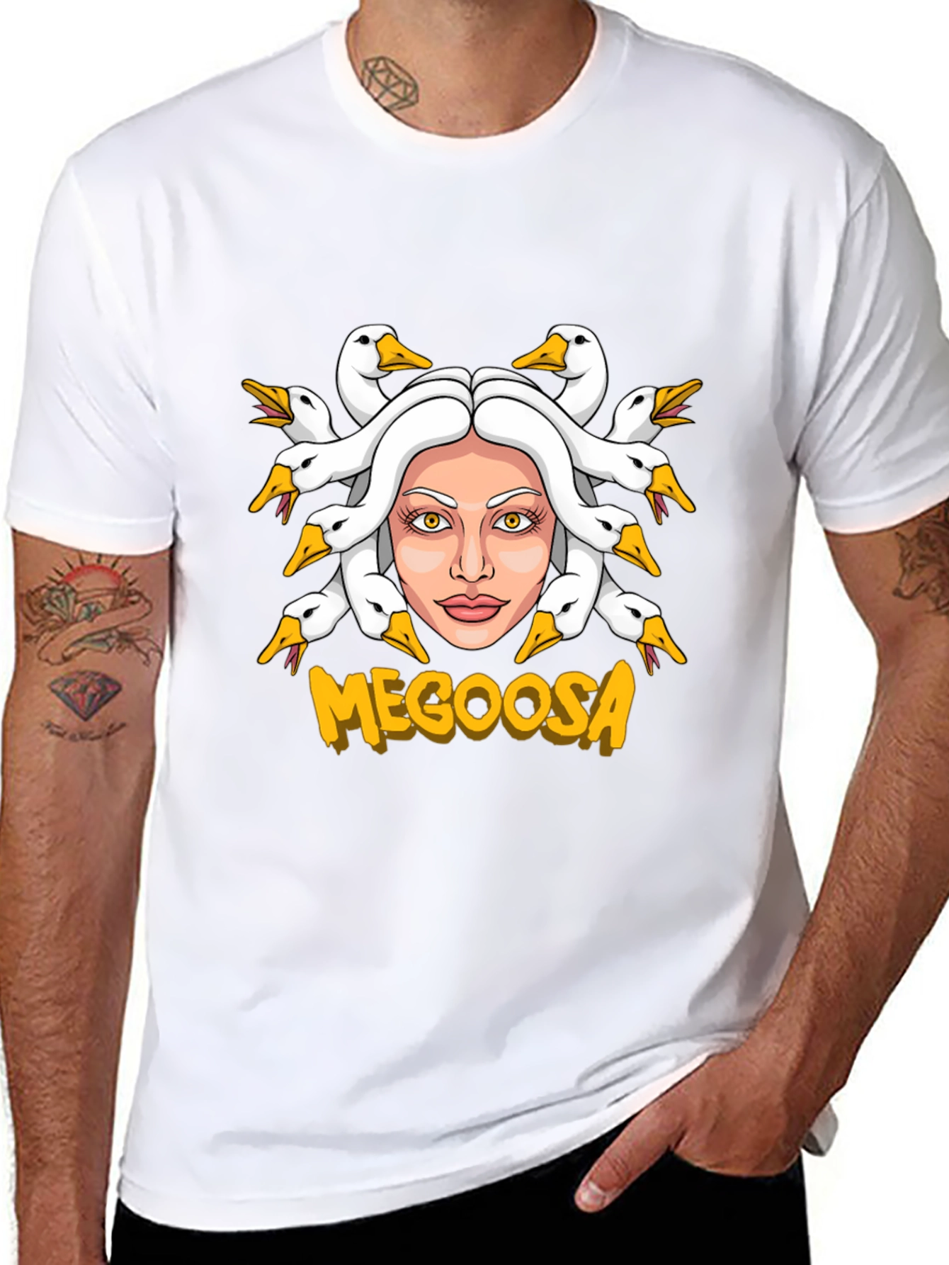 MEGOOSA Goose Medusa Funny Graphic T-Shirt